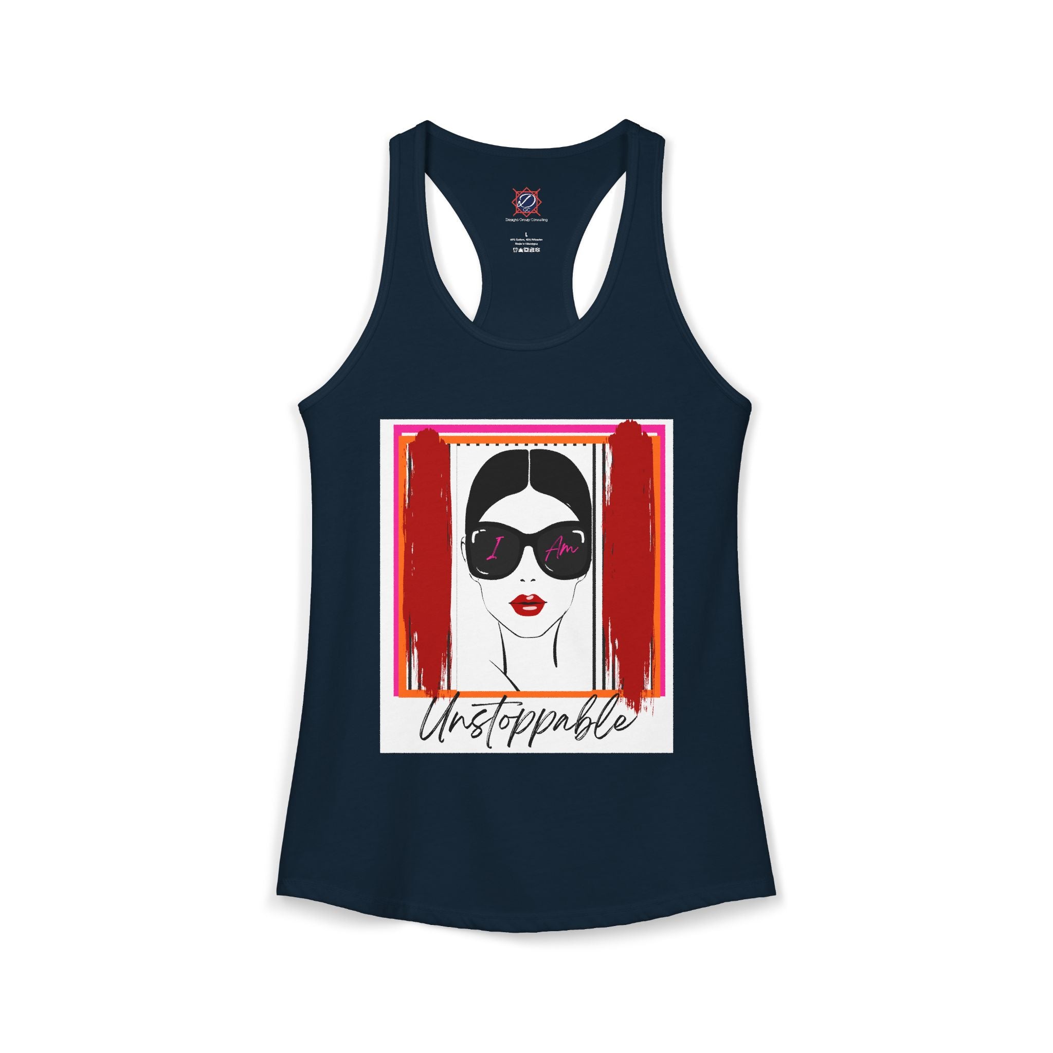 Unstoppable women's face with sunglasses graphic tank top