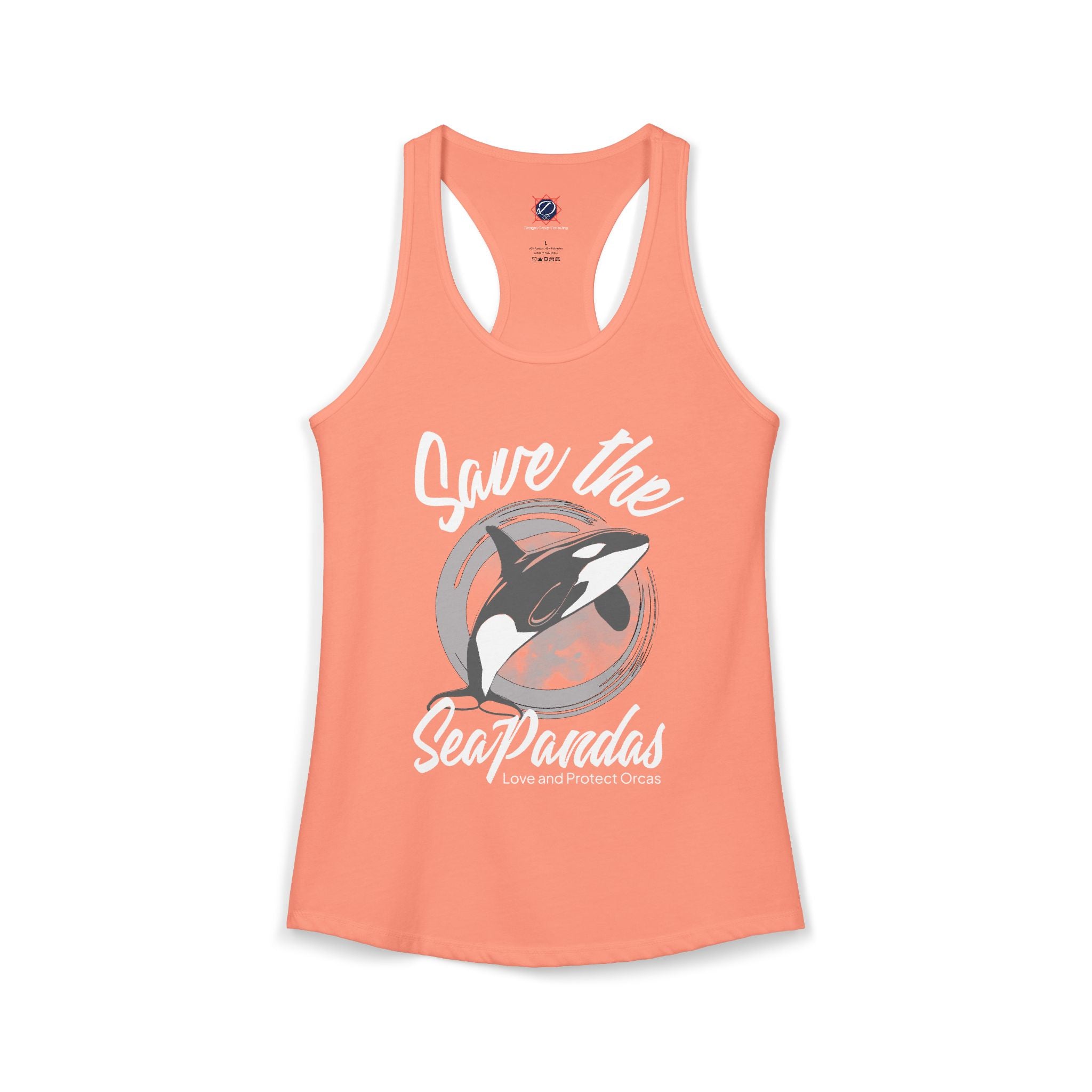 Save the Sea Pandas (Orcas) Ideal Racerback Graphic Tank Top: Grey/White