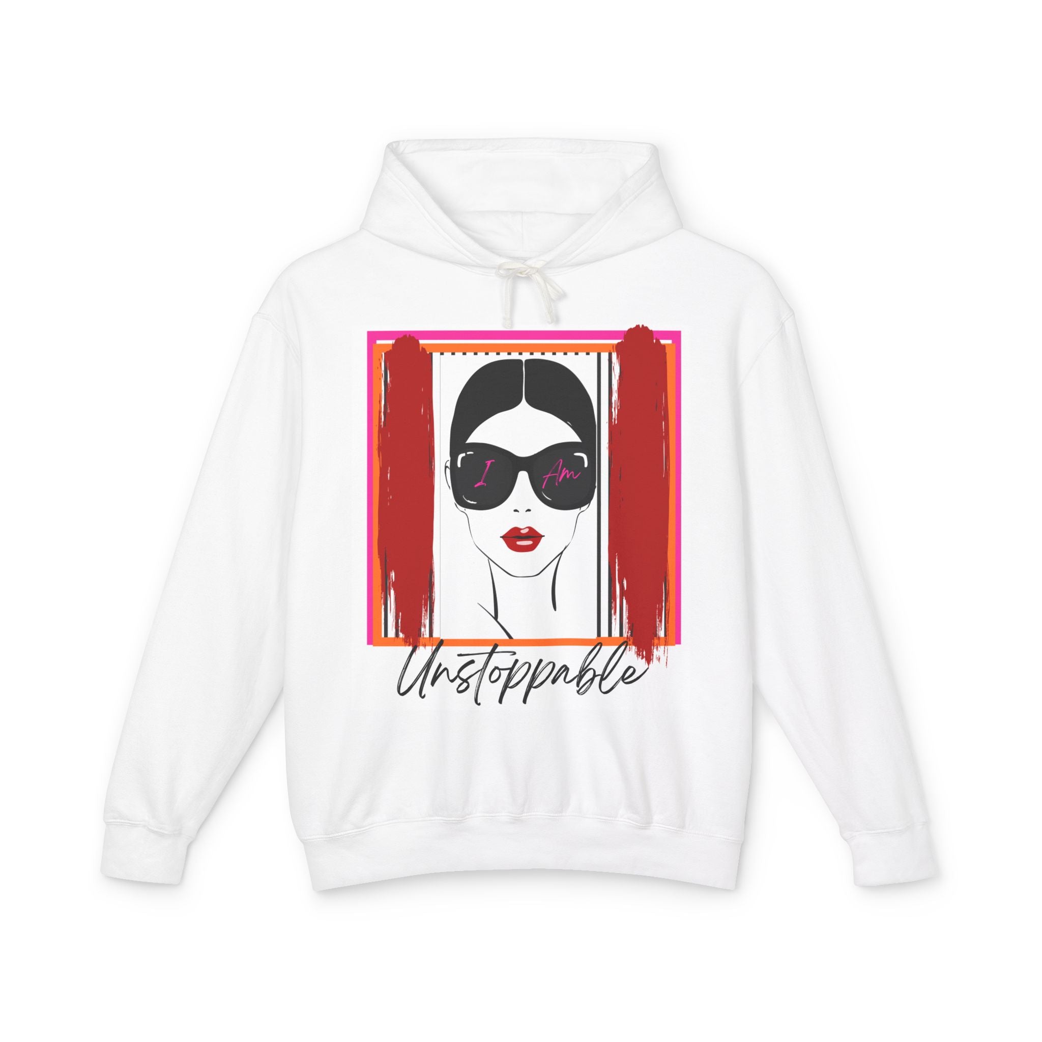 Unstoppable Graphic hoodie with a woman's face and sunglasses