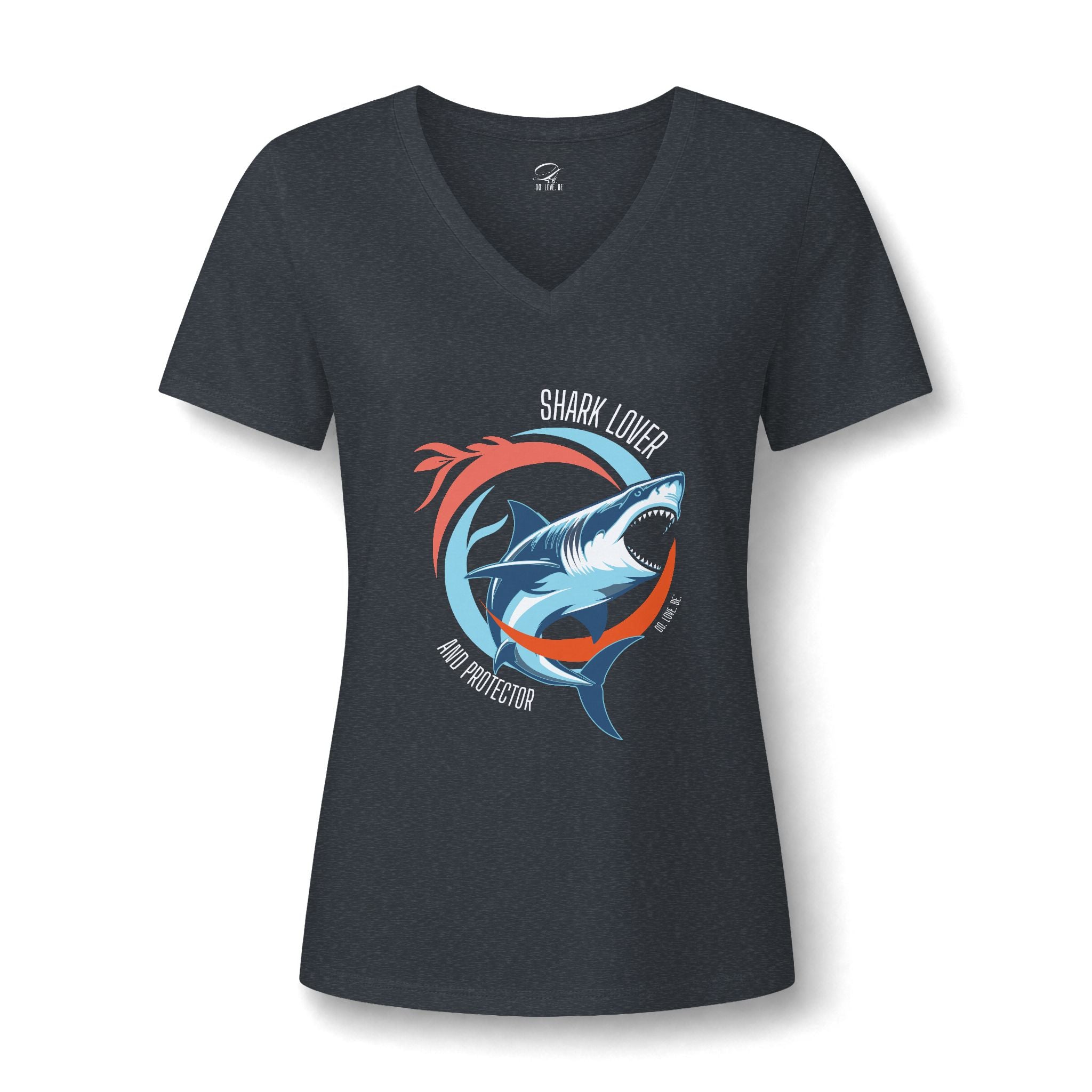 Great White Shark Circle V-Neck Tee, Womens Ocean Shark Graphic Shirt