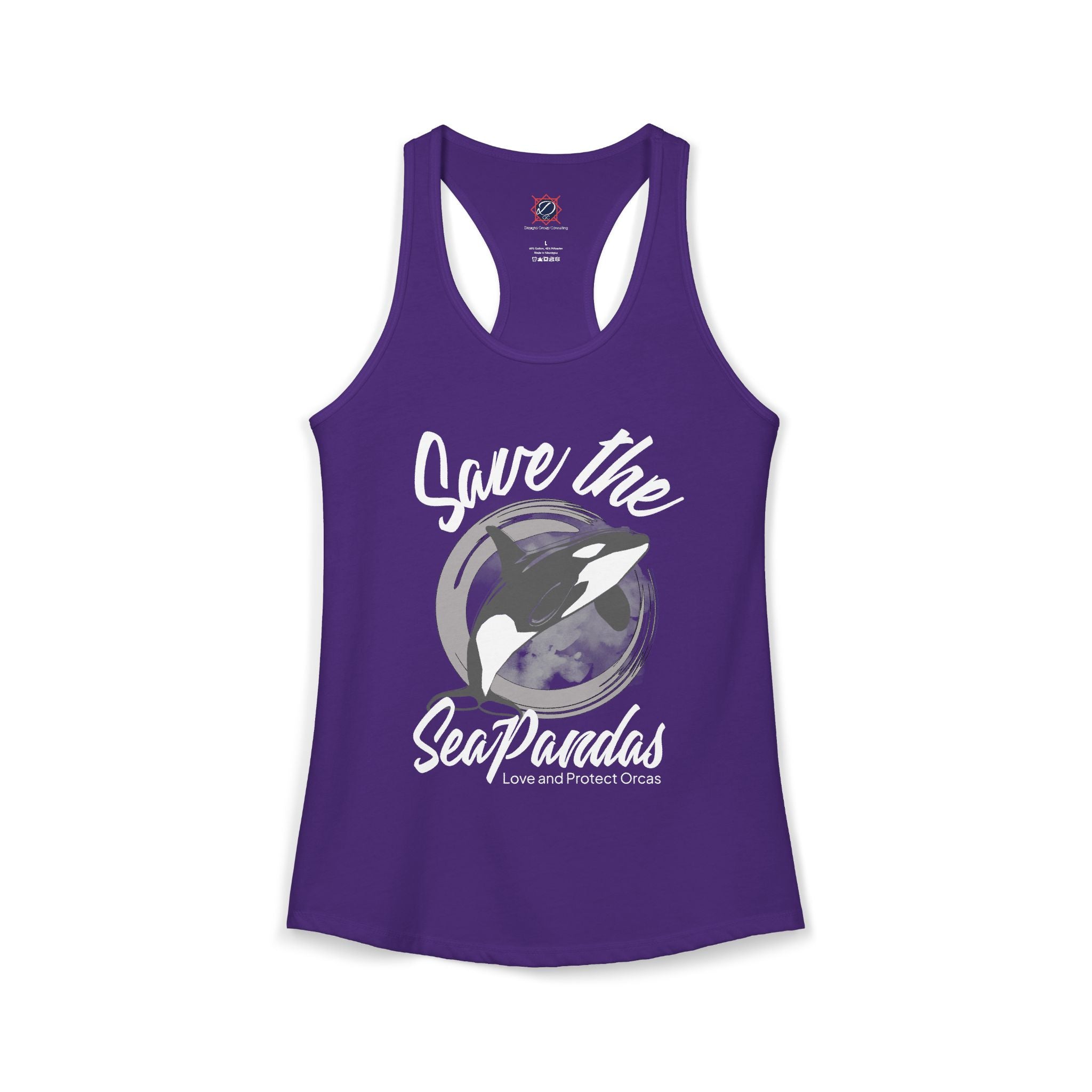 Save the Sea Pandas (Orcas) Ideal Racerback Graphic Tank Top: Grey/White