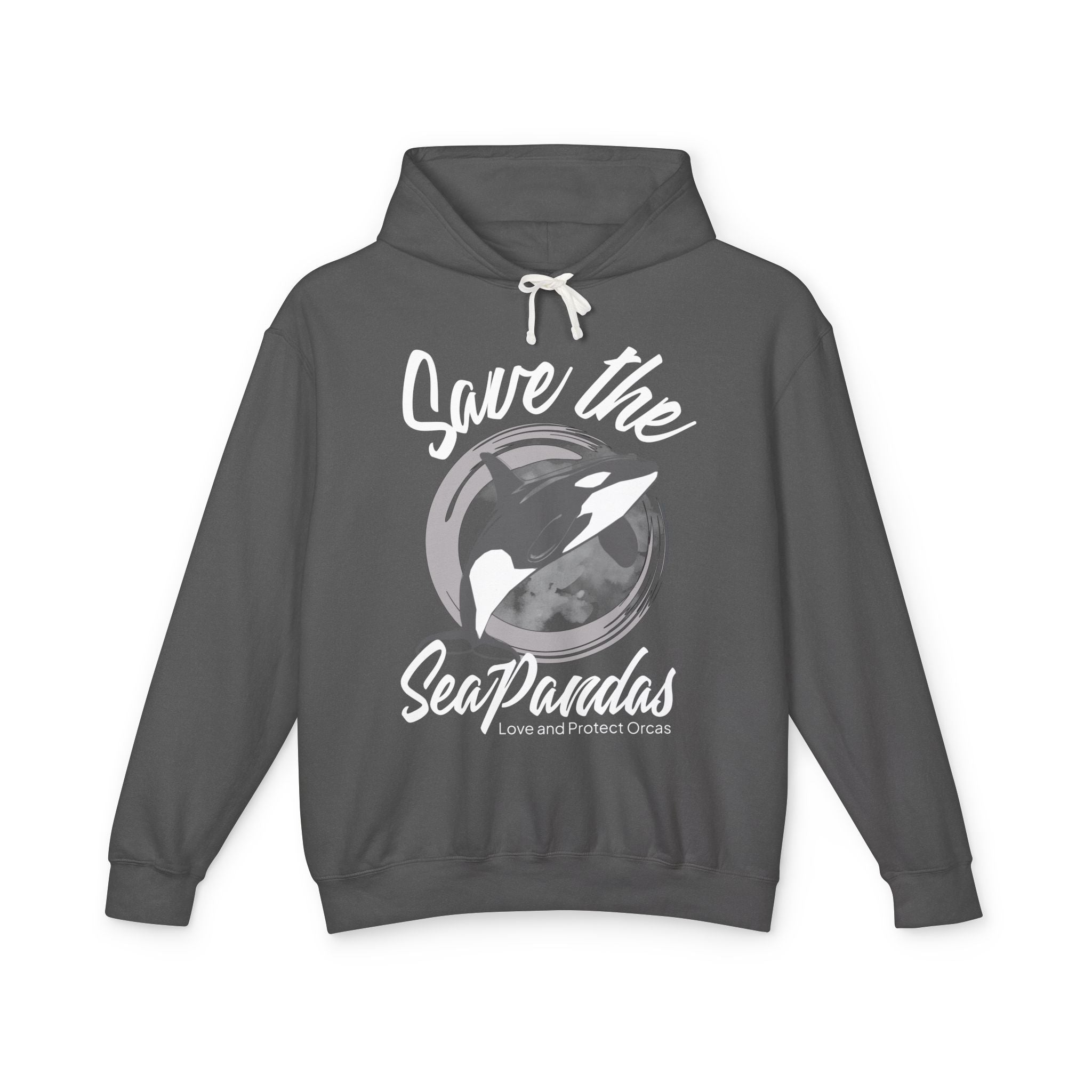 Save the Sea Pandas (Orcas) Fashion Hoodie — Orca Whale Graphic Pullover: Grey