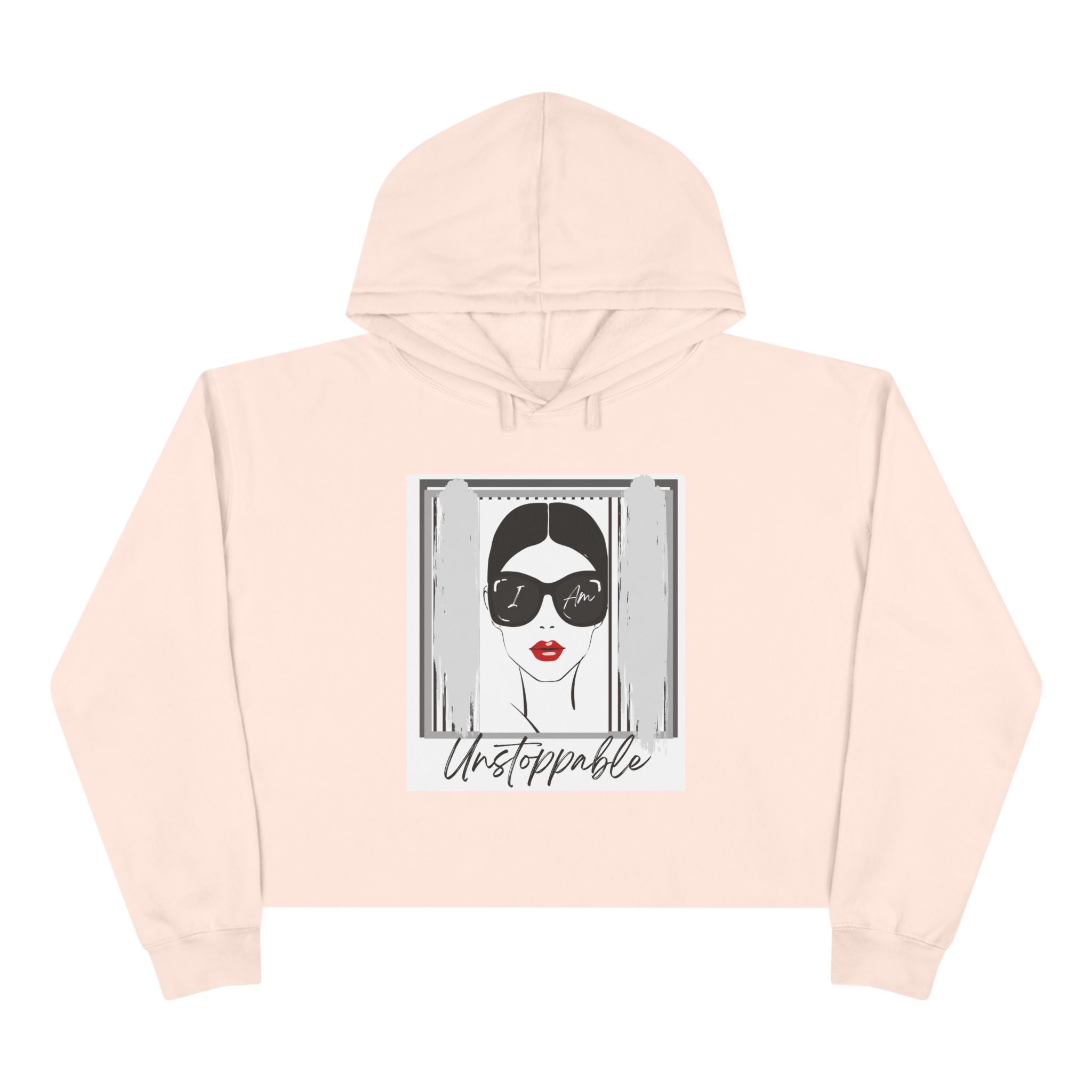 Unstoppable Graphic cropped hoodie with a woman's face and sunglasses