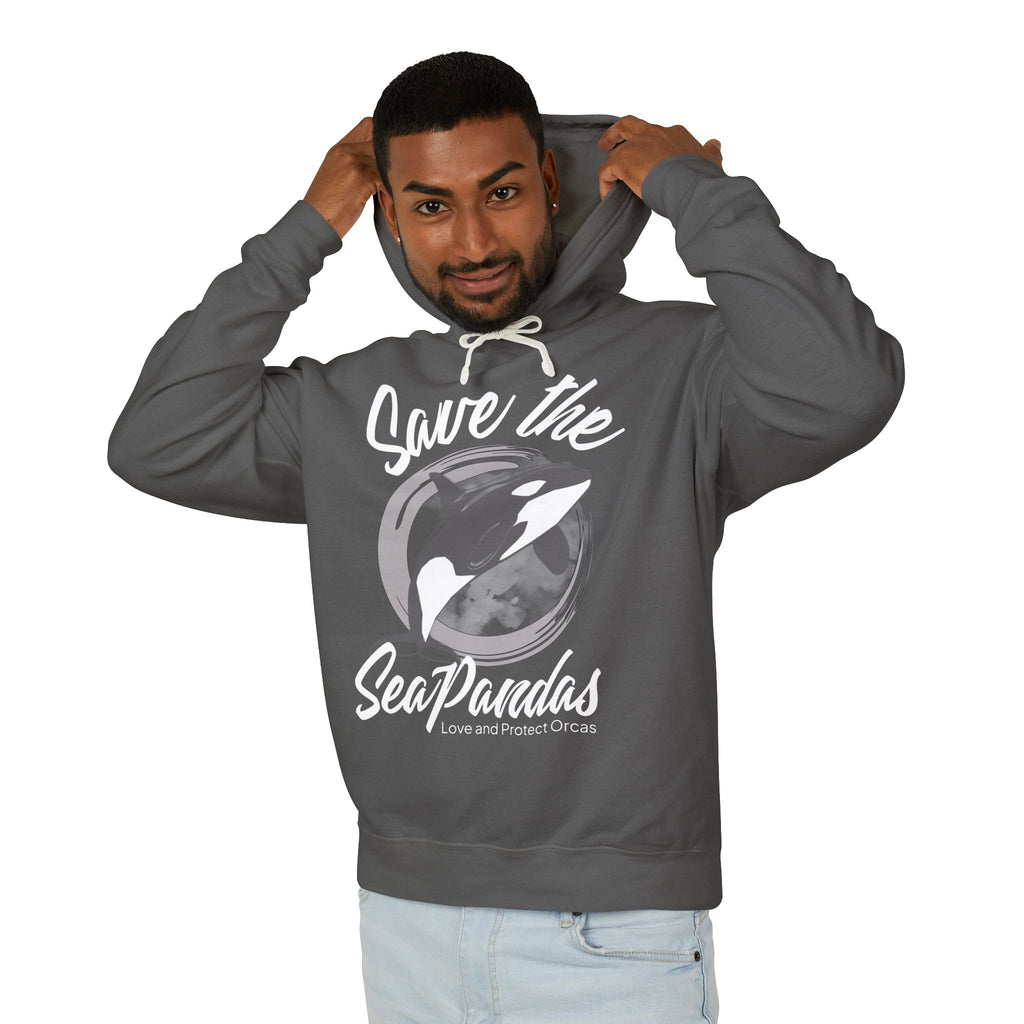 Save the Sea Pandas (Orcas) Fashion Hoodie — Orca Whale Graphic Pullover: Grey