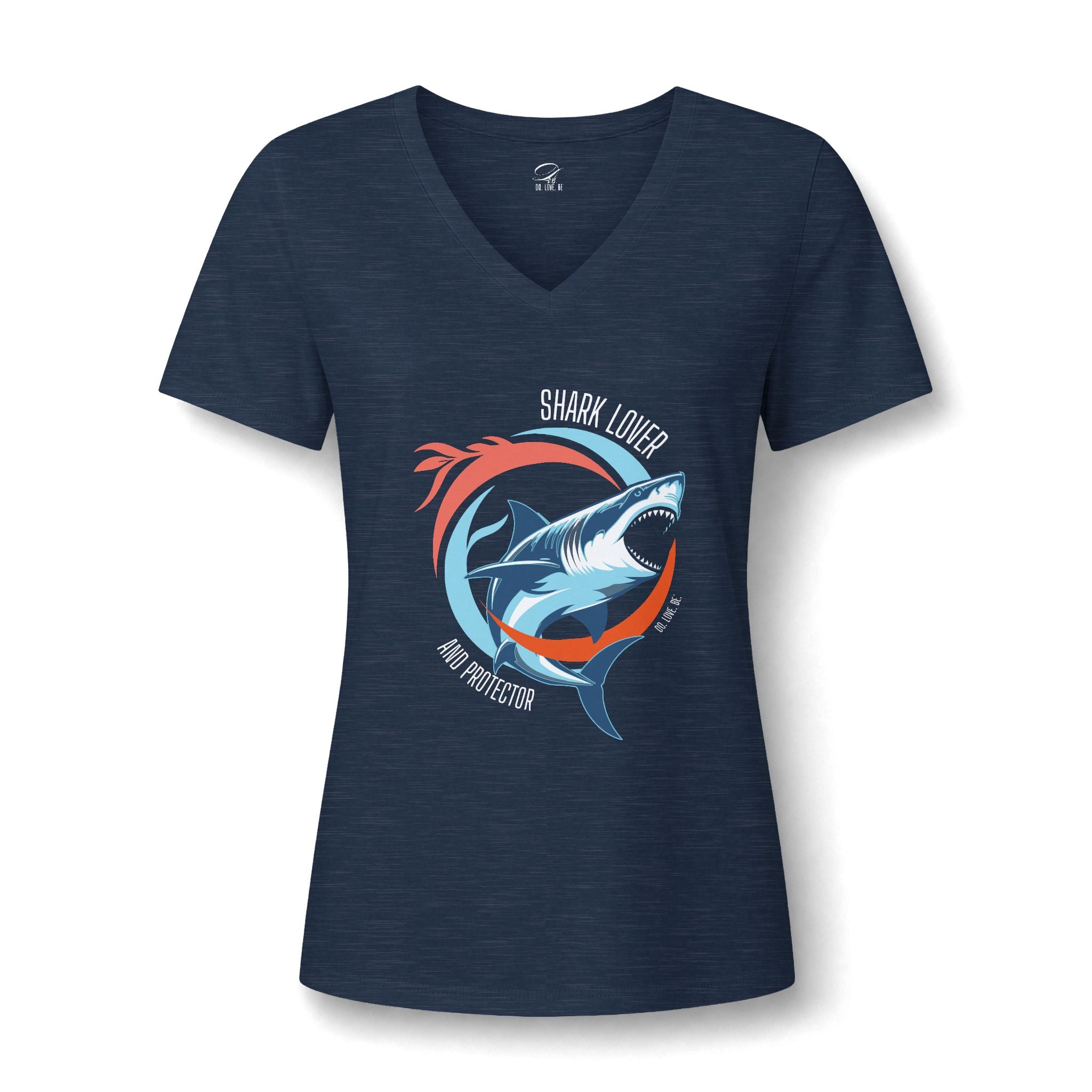 Great White Shark Circle V-Neck Tee, Womens Ocean Shark Graphic Shirt