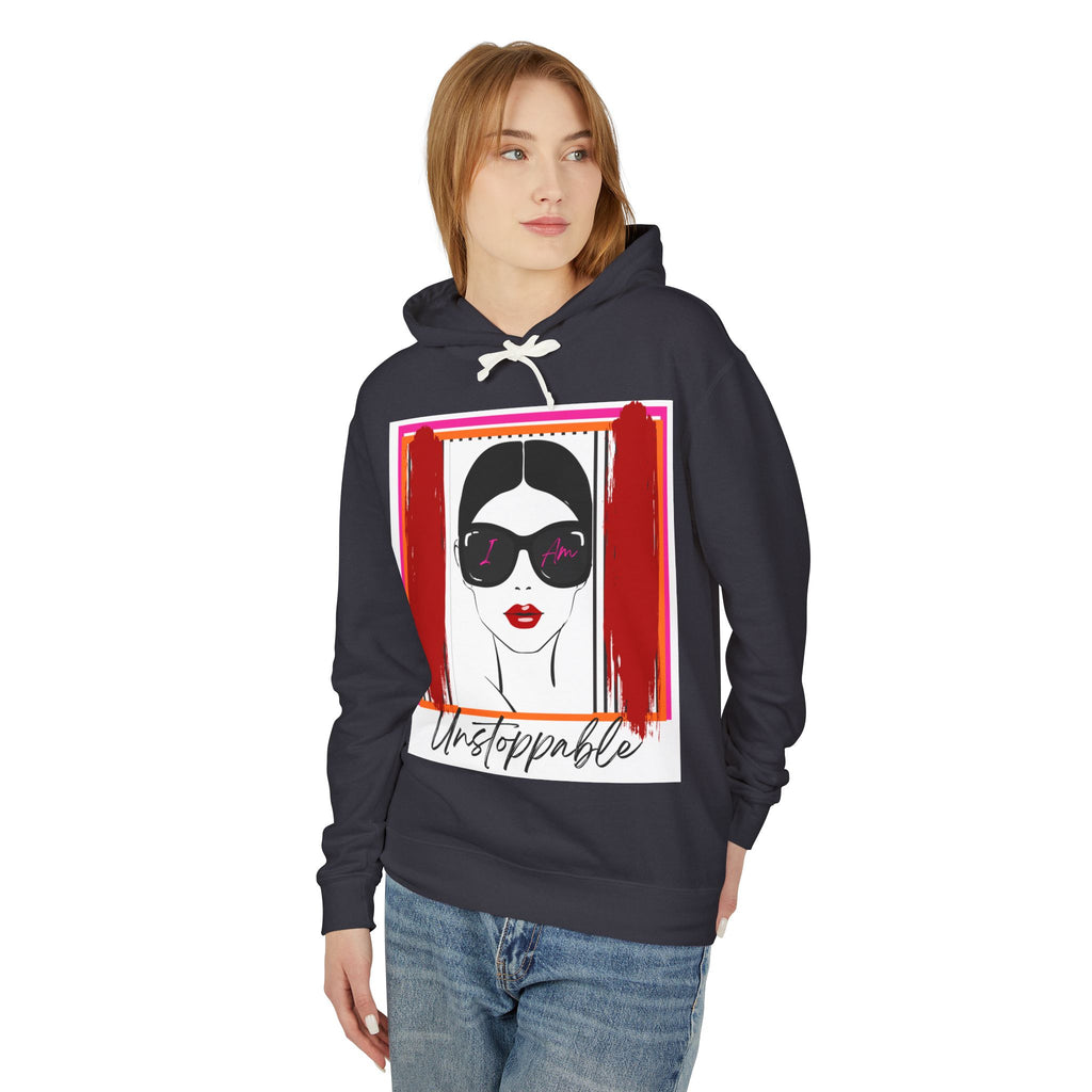 Unstoppable Graphic hoodie with a woman's face and sunglasses