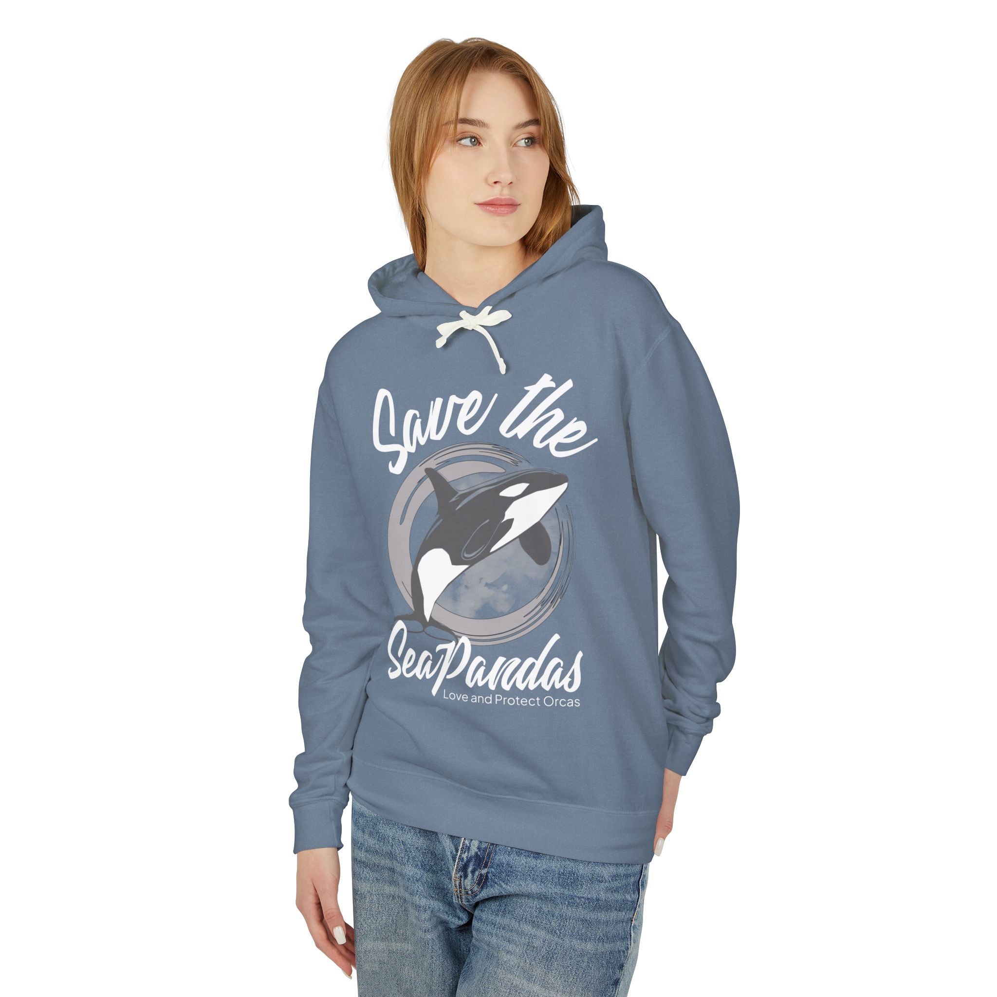 Save the Sea Pandas (Orcas) Fashion Hoodie — Orca Whale Graphic Pullover: Grey