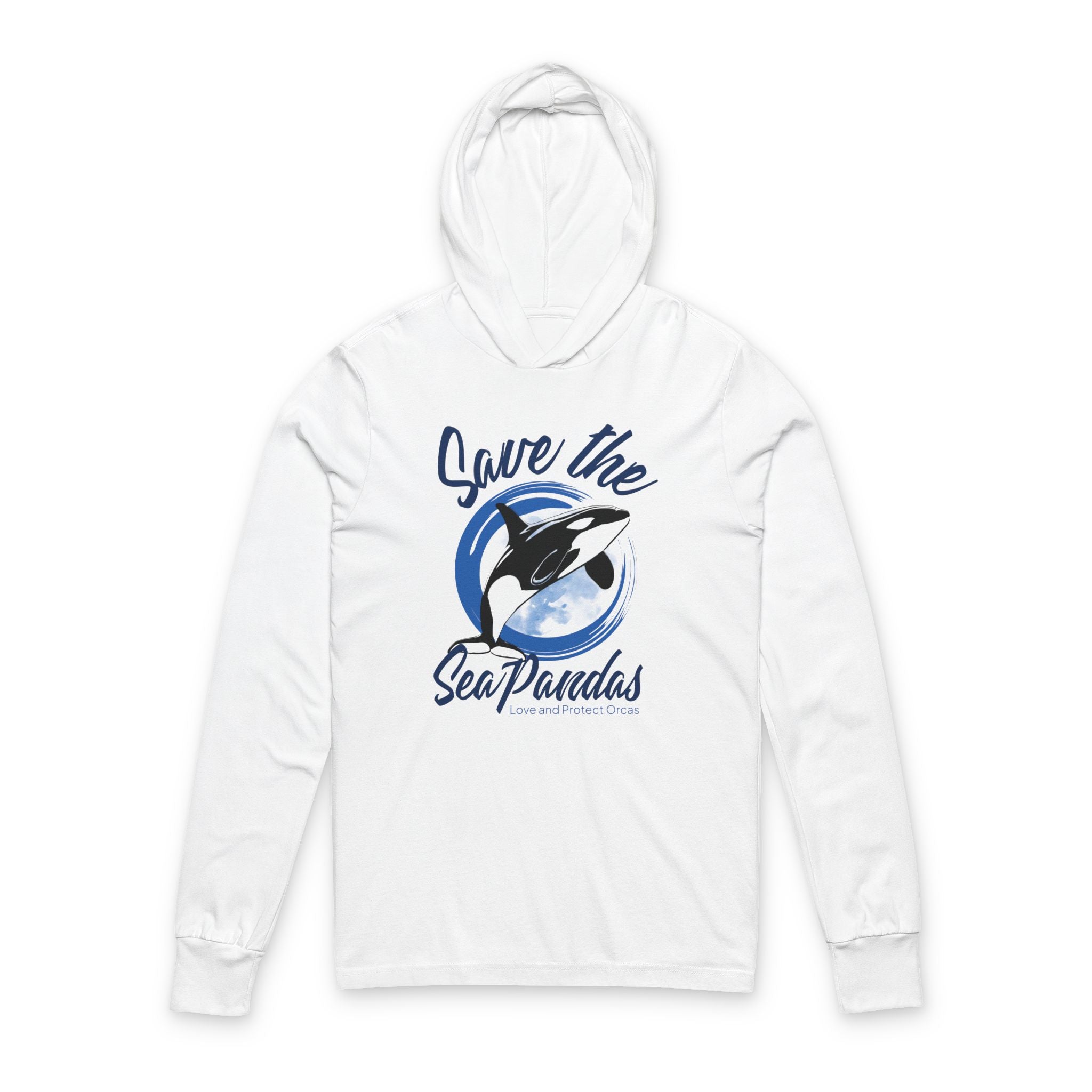 Save the Sea Pandas Hooded Long Sleeve Tee — Orca Conservation Graphic Top: Light colors