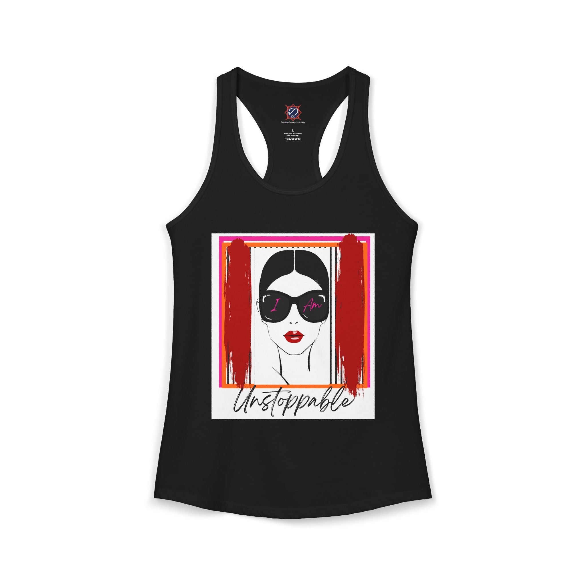 Unstoppable women's face with sunglasses graphic tank top