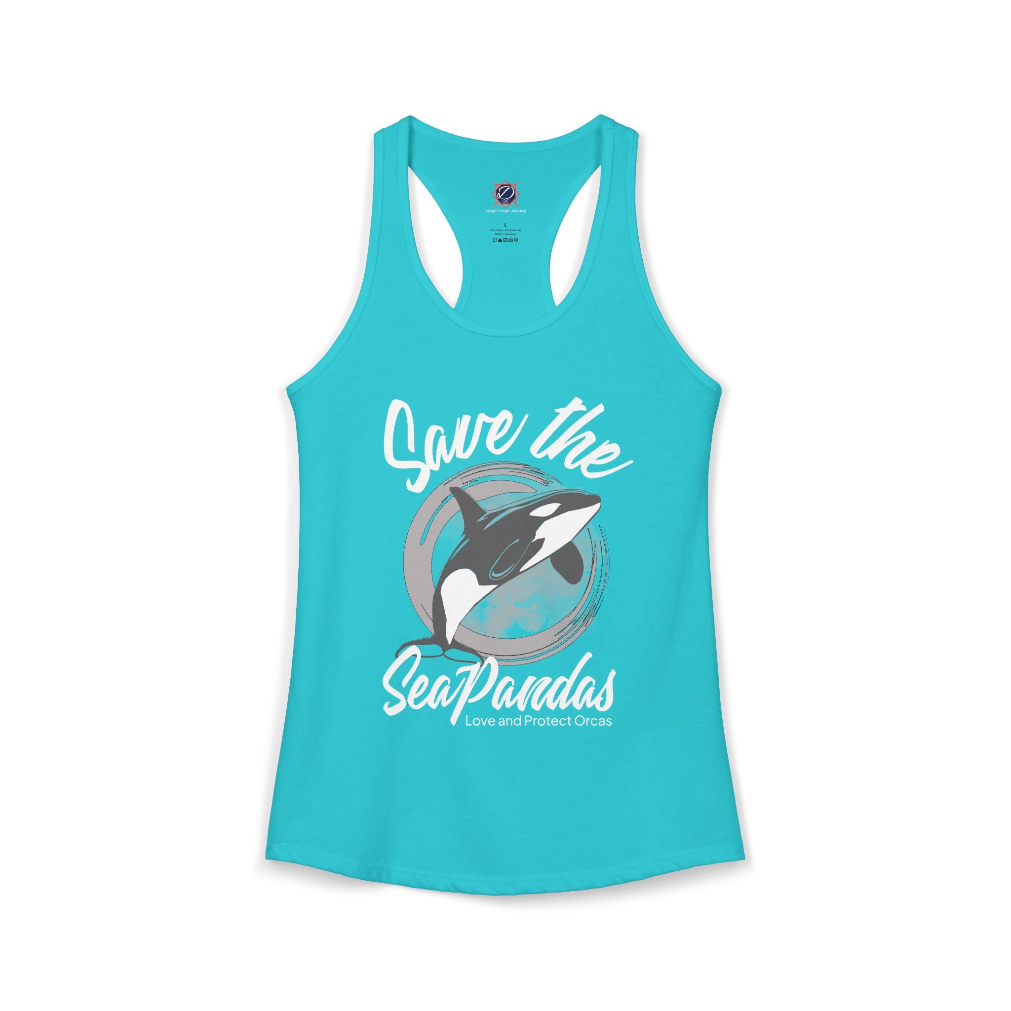 Save the Sea Pandas (Orcas) Ideal Racerback Graphic Tank Top: Grey/White