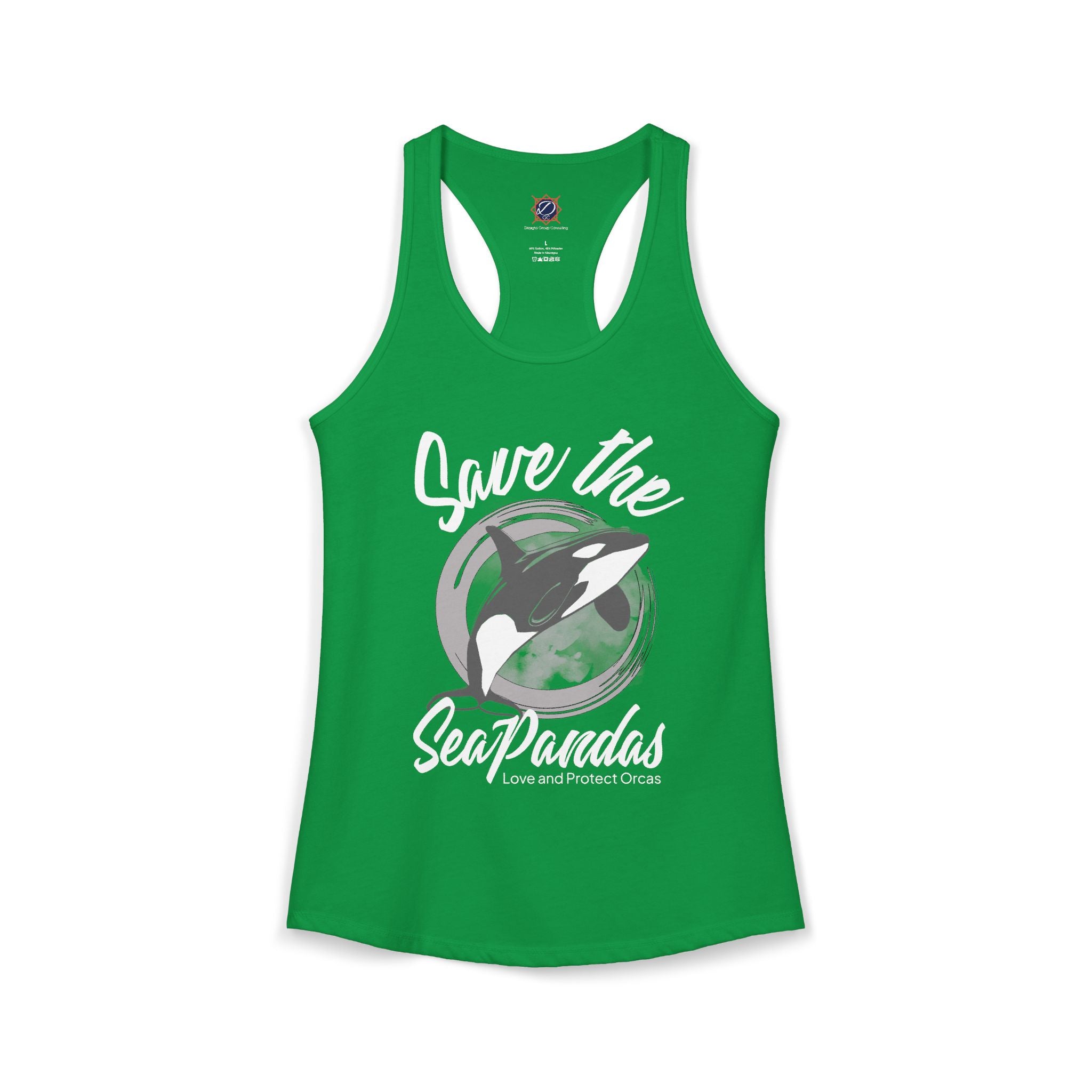 Save the Sea Pandas (Orcas) Ideal Racerback Graphic Tank Top: Grey/White