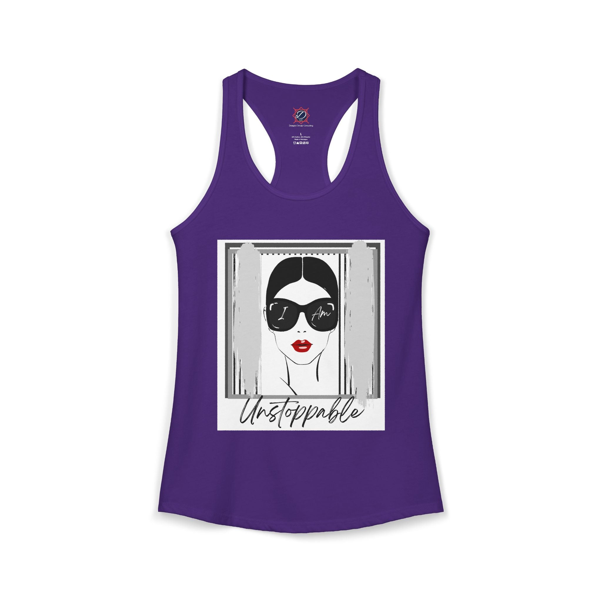 Unstoppable Graphic tank top with a woman's face and sunglasses