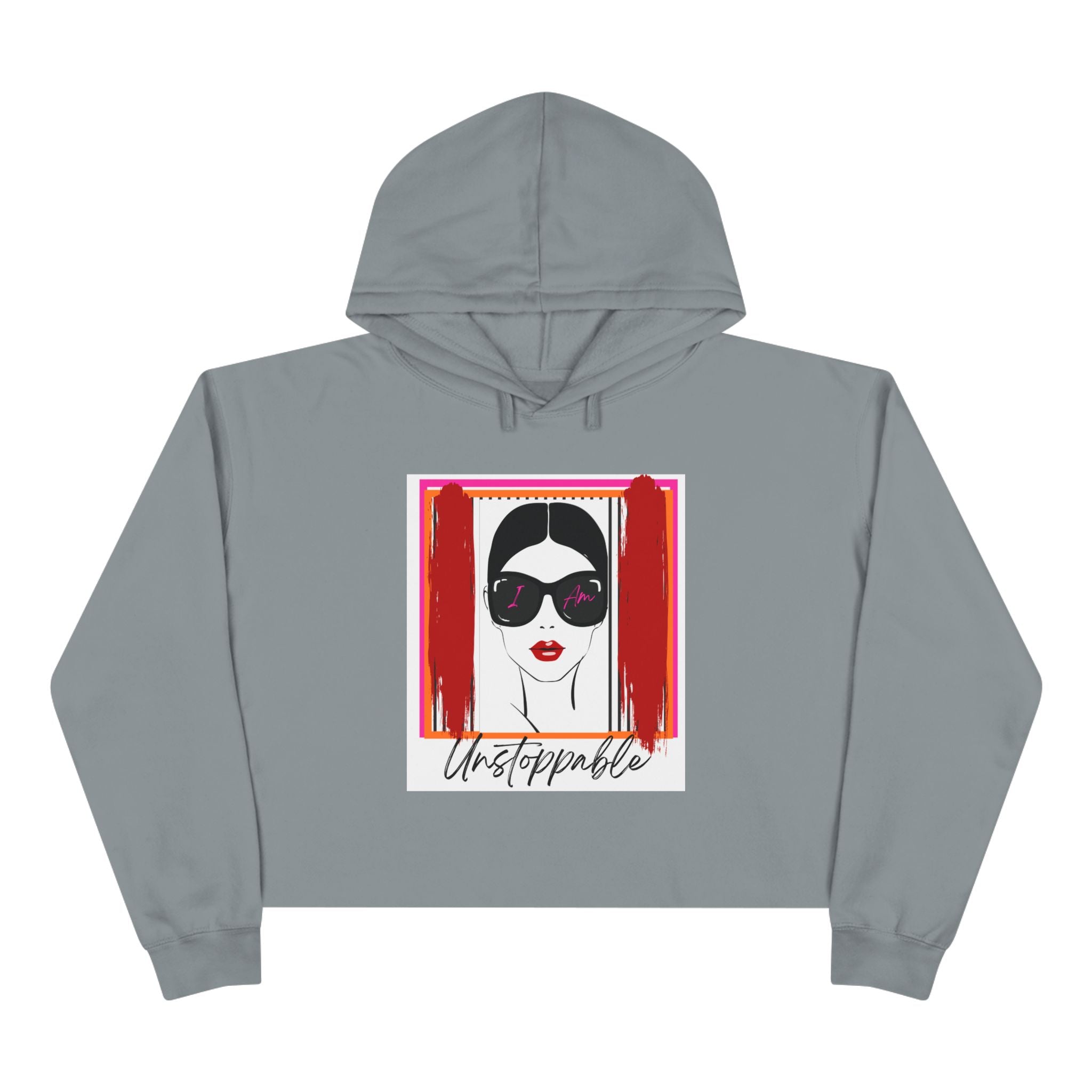 Unstoppable Graphic cropped hoodie with a woman's face and sunglasses