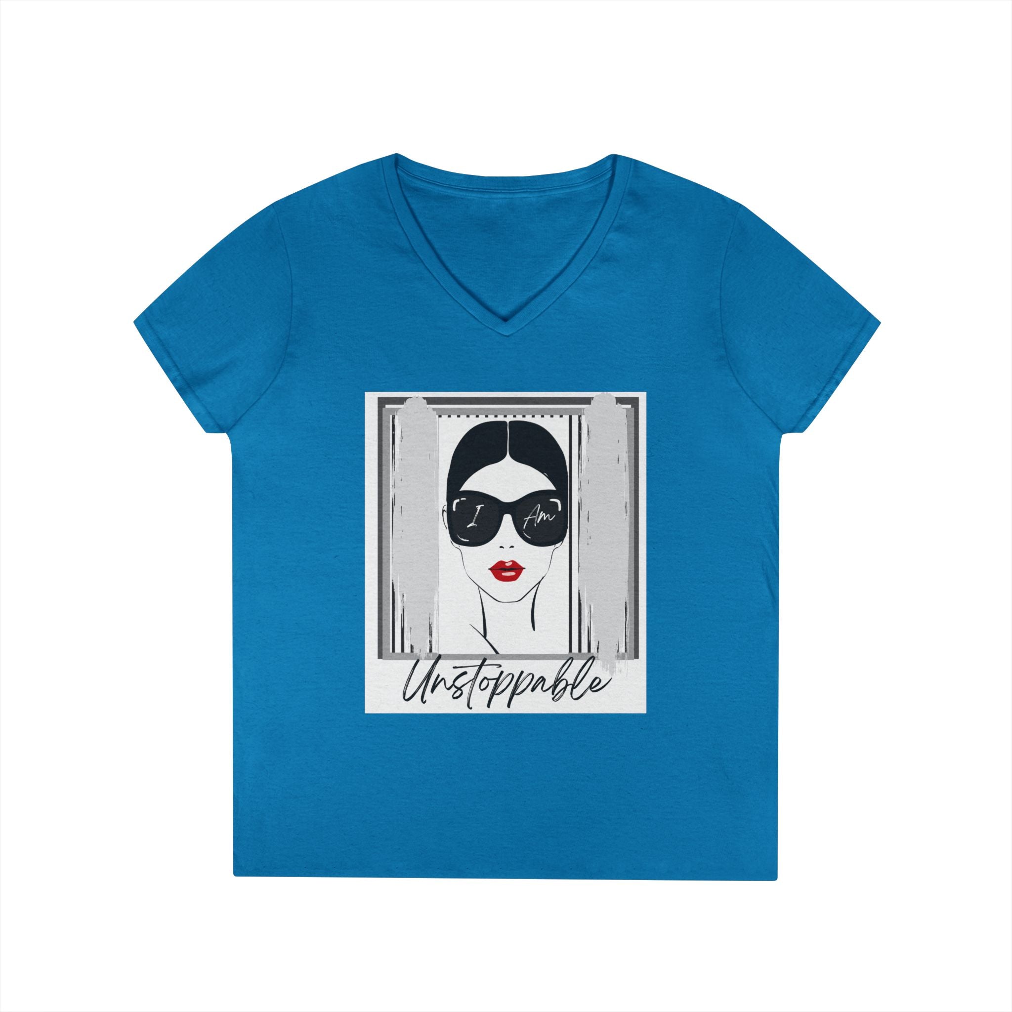 Unstoppable Graphic tee with a woman's face and sunglasses