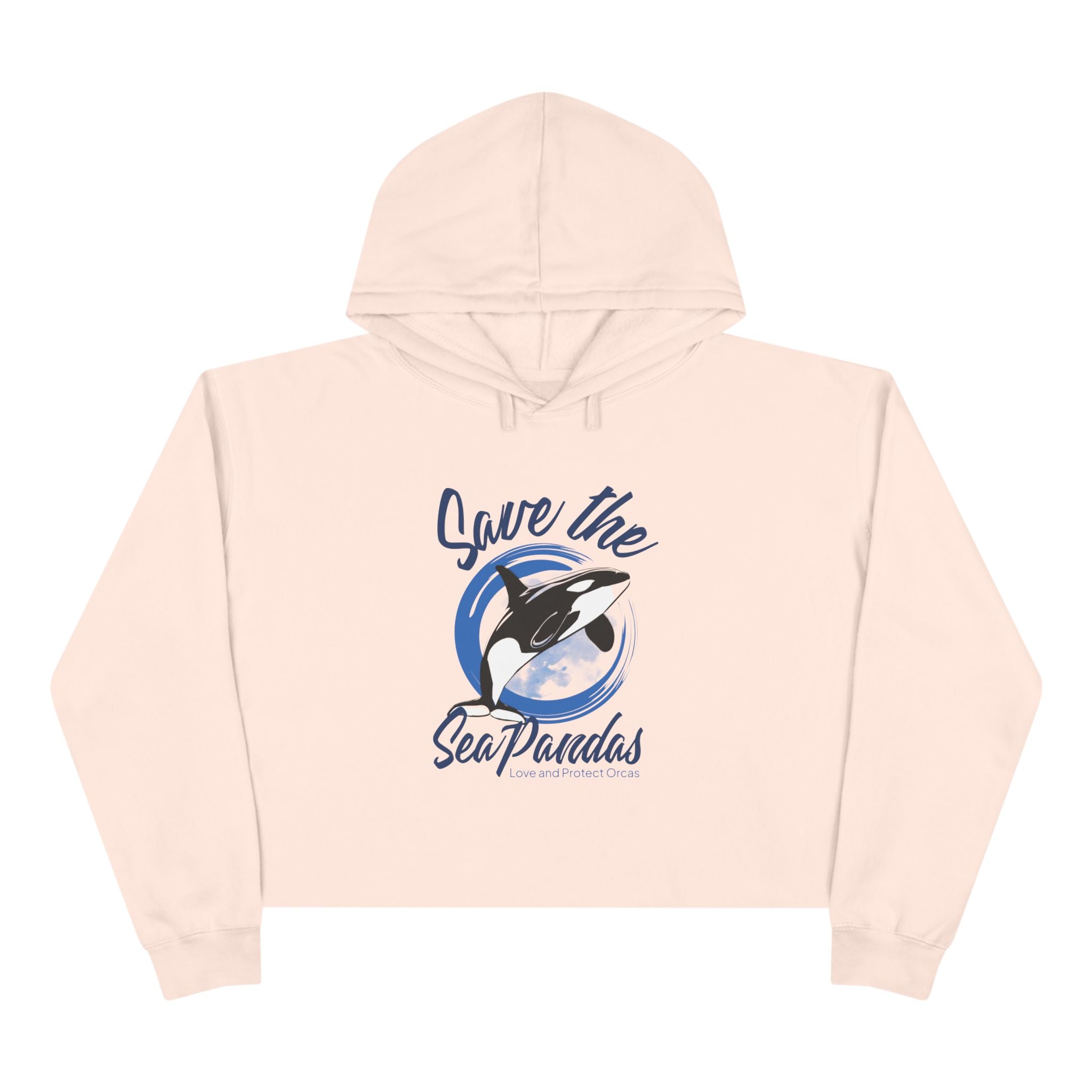 Save the Sea Pandas (Orcas) Crop Hoodie — Chic Fashion Illustration Sweatshirt: Dark Colors