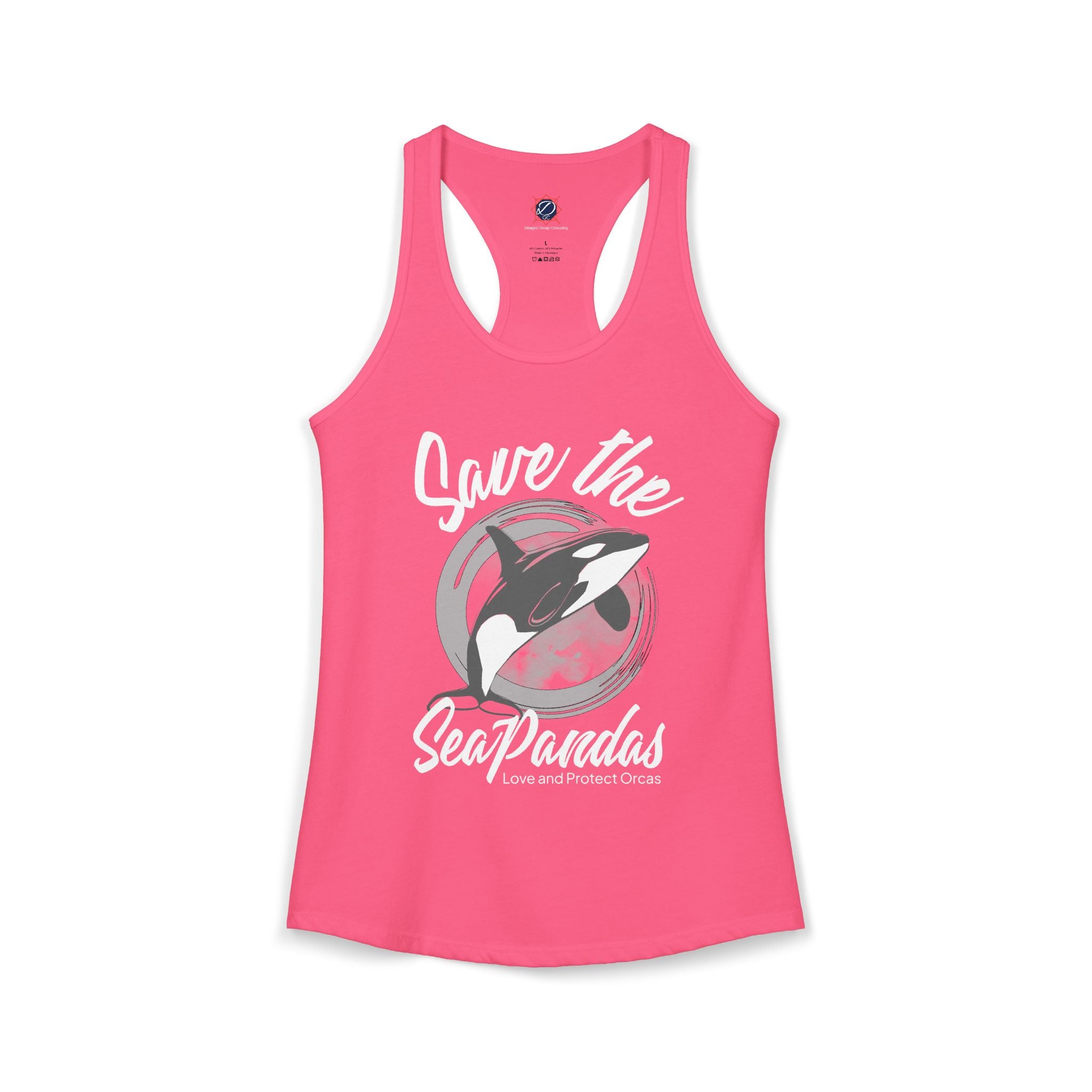 Save the Sea Pandas (Orcas) Ideal Racerback Graphic Tank Top: Grey/White