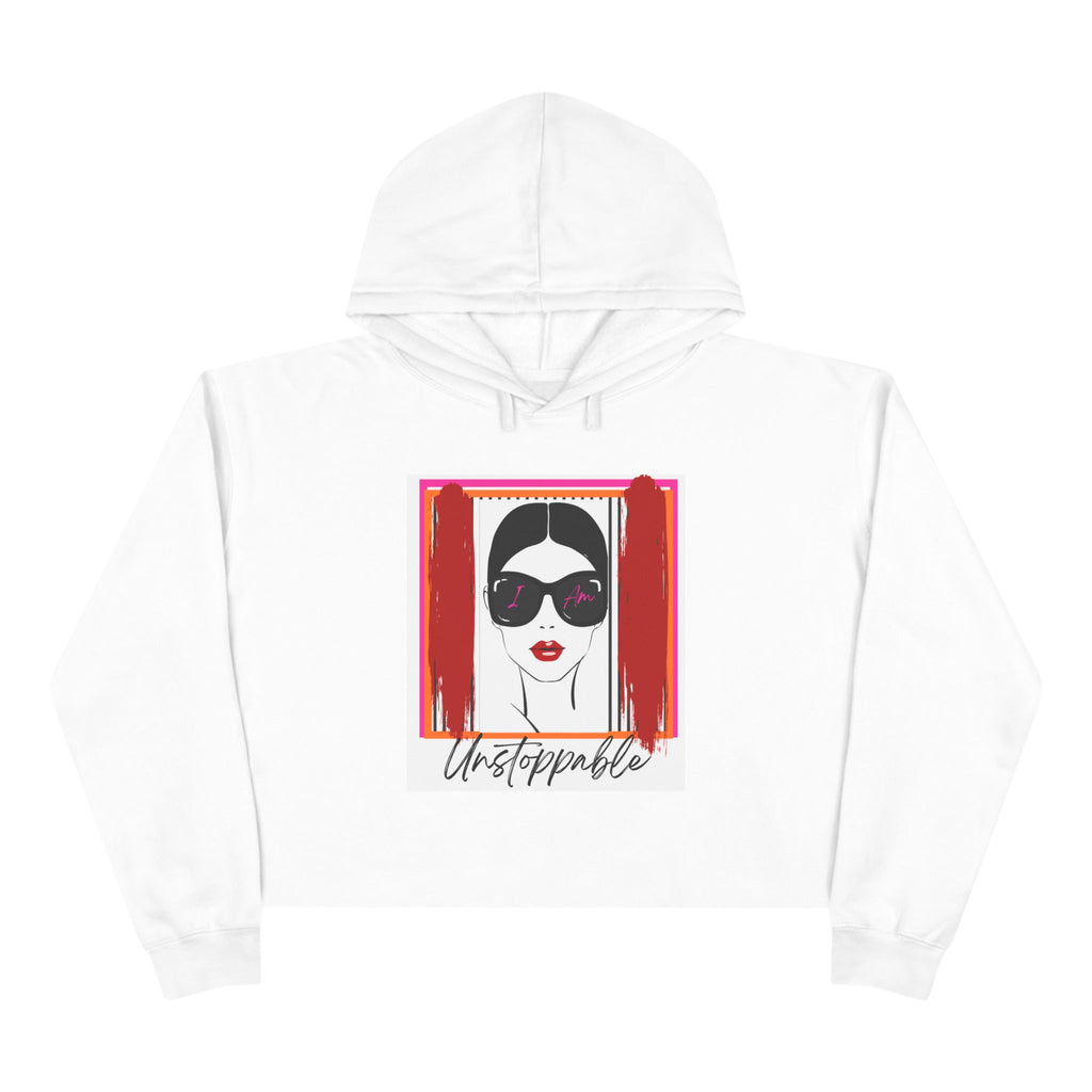 Unstoppable Graphic cropped hoodie with a woman's face and sunglasses