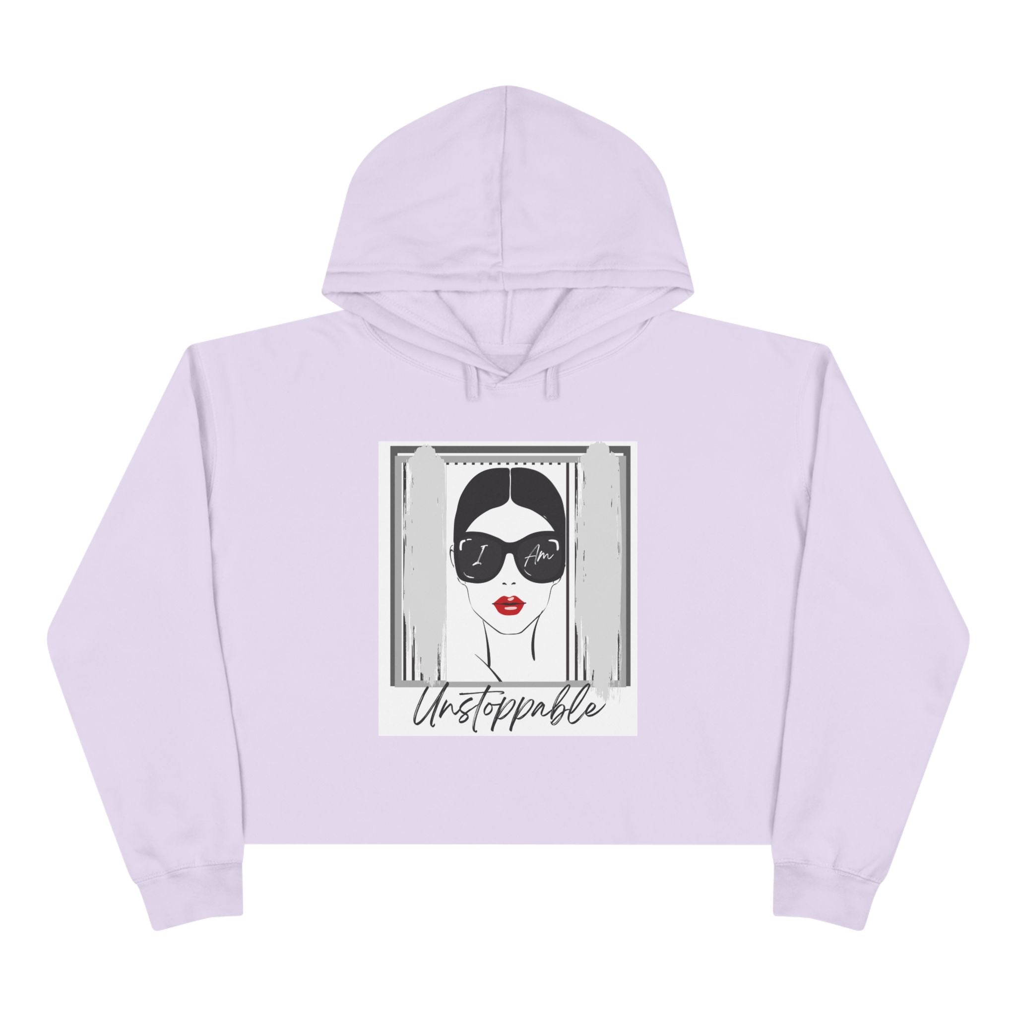 Unstoppable Graphic cropped hoodie with a woman's face and sunglasses