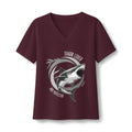 Shark Lover V-Neck Tee, Womens Great White Shark Graphic T-Shirt, Black white