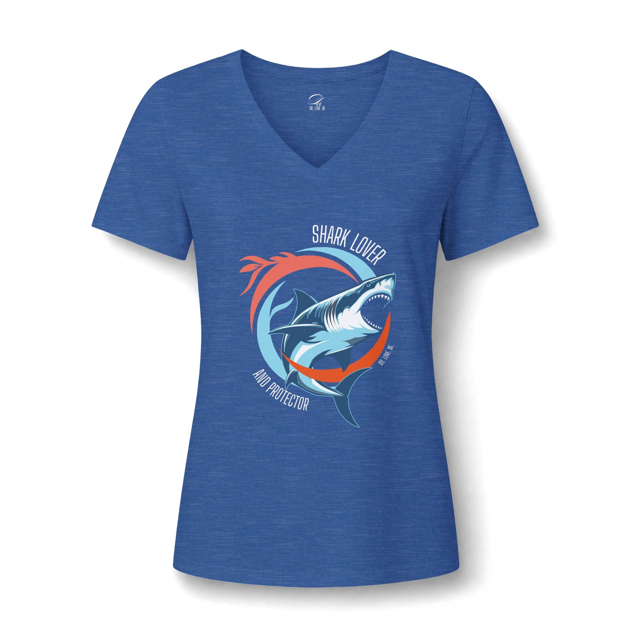 Great White Shark Circle V-Neck Tee, Womens Ocean Shark Graphic Shirt