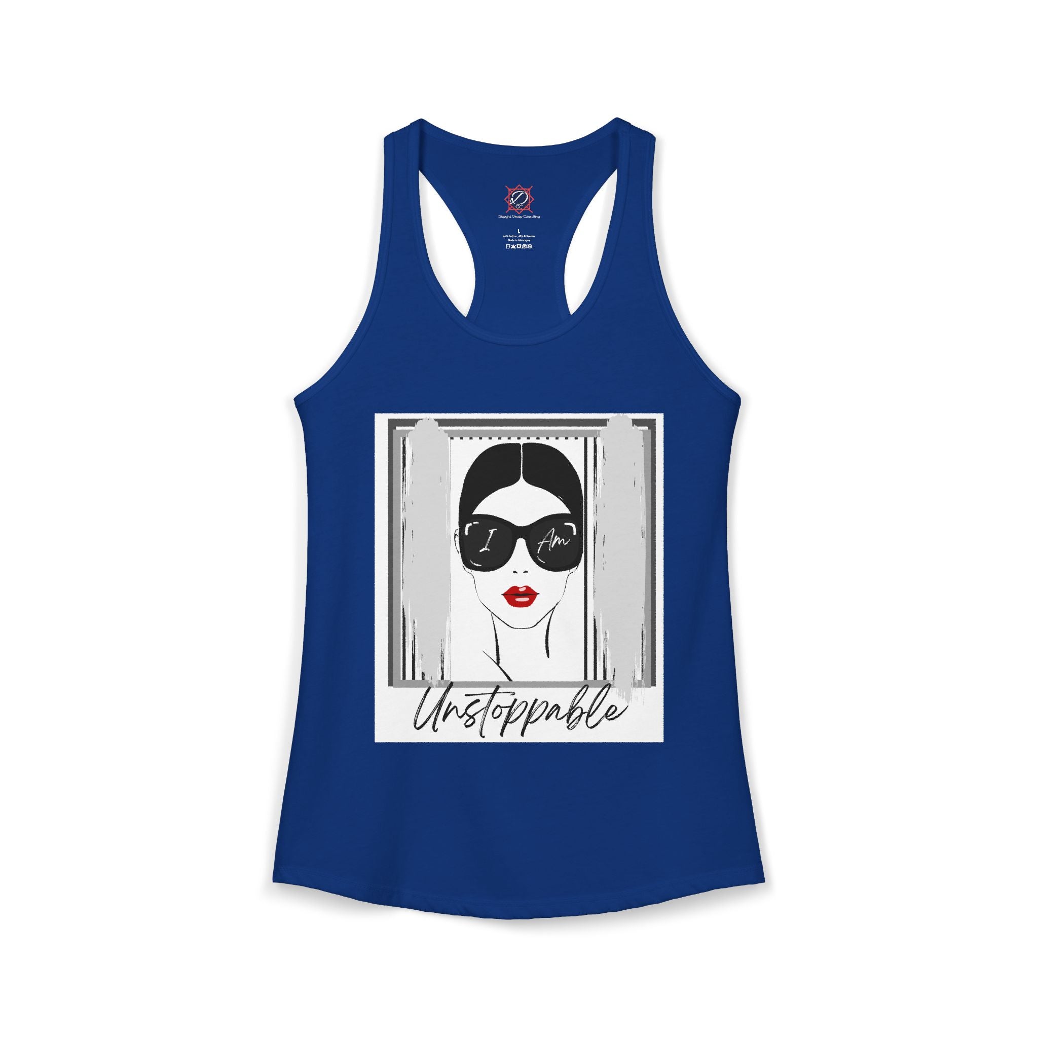 Unstoppable Graphic tank top with a woman's face and sunglasses