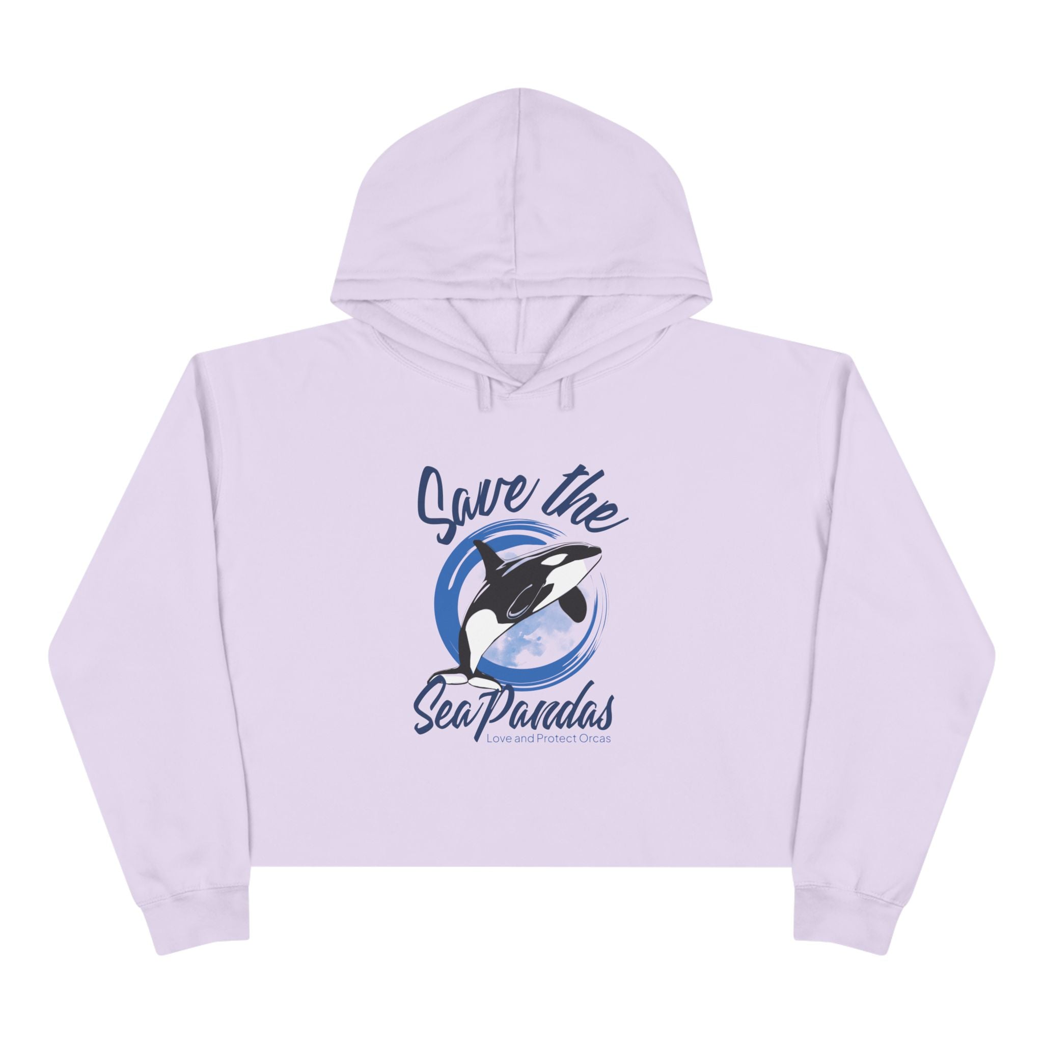 Save the Sea Pandas (Orcas) Crop Hoodie — Chic Fashion Illustration Sweatshirt: Dark Colors