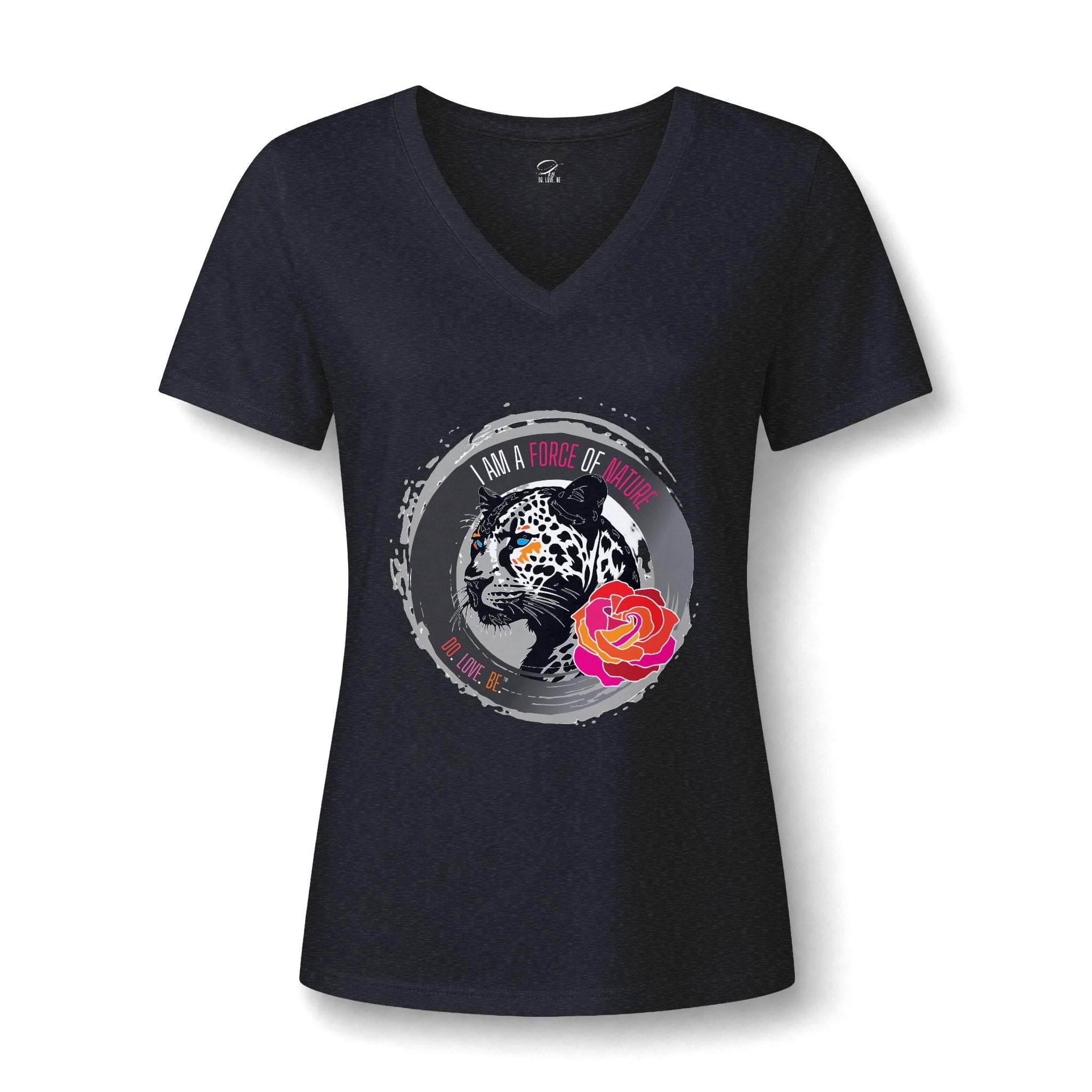 Leopard & Rose V-Neck Tee, I Am A Force Of Nature Women's Graphic Shirt