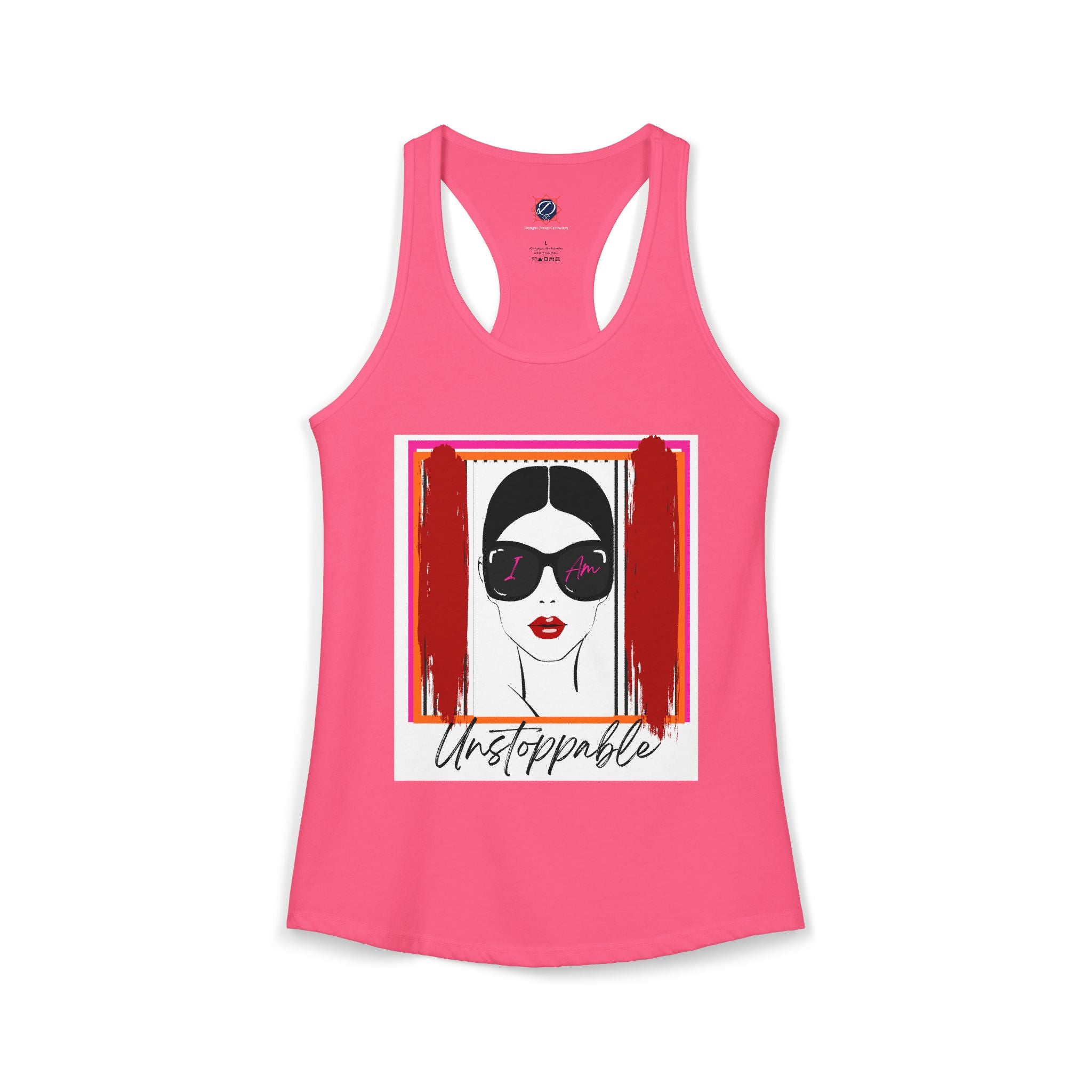 Unstoppable woman's face with sunglasses graphic tank top