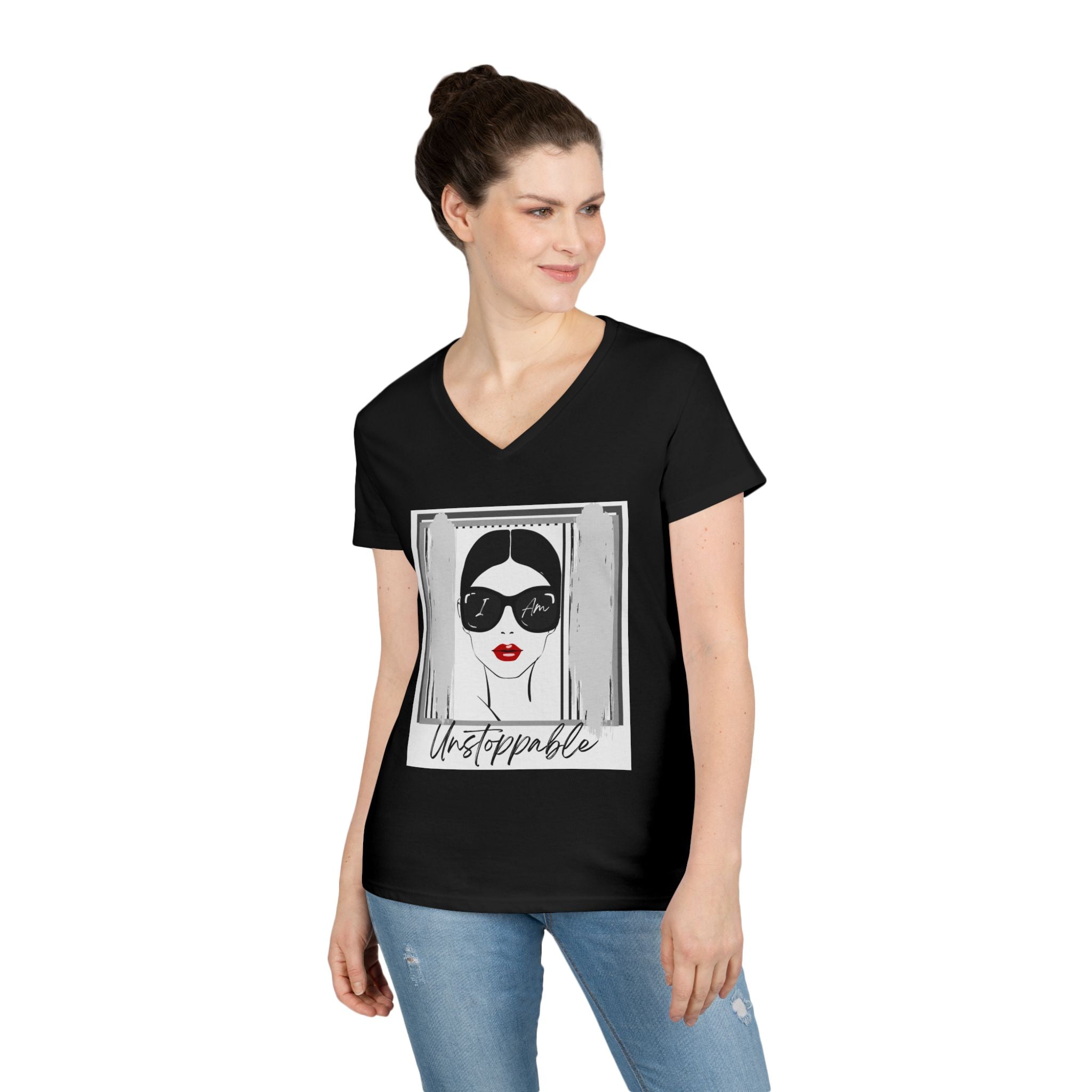 Unstoppable Graphic tee with a woman's face and sunglasses