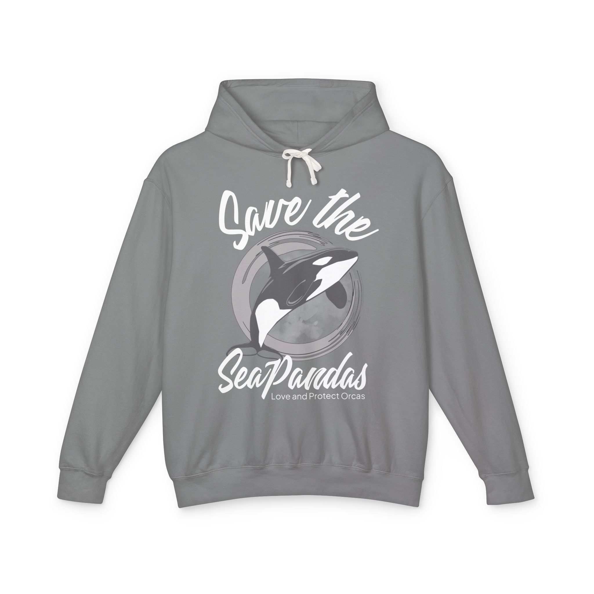 Save the Sea Pandas (Orcas) Fashion Hoodie — Orca Whale Graphic Pullover: Grey