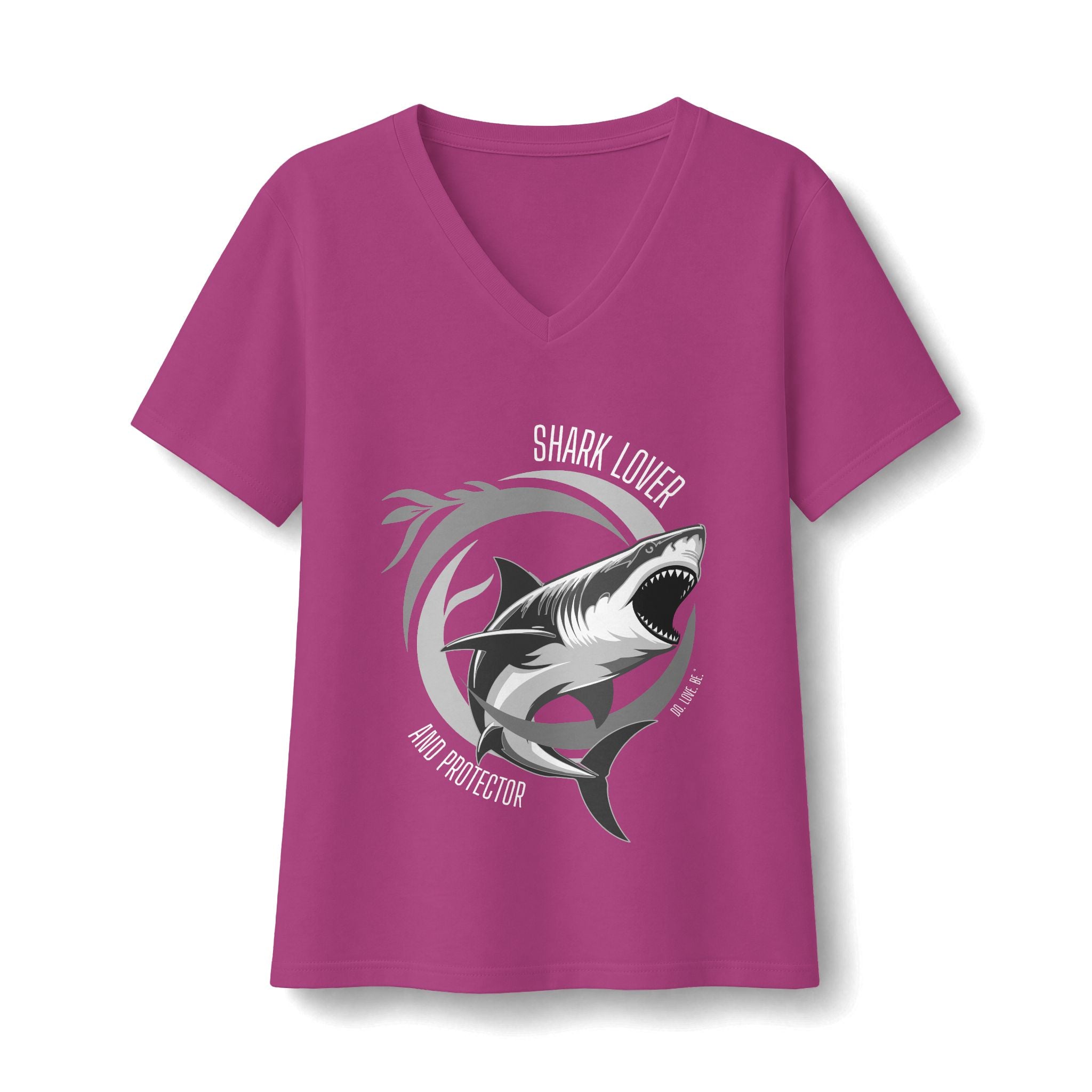 Shark Lover V-Neck Tee, Womens Great White Shark Graphic T-Shirt, Black white