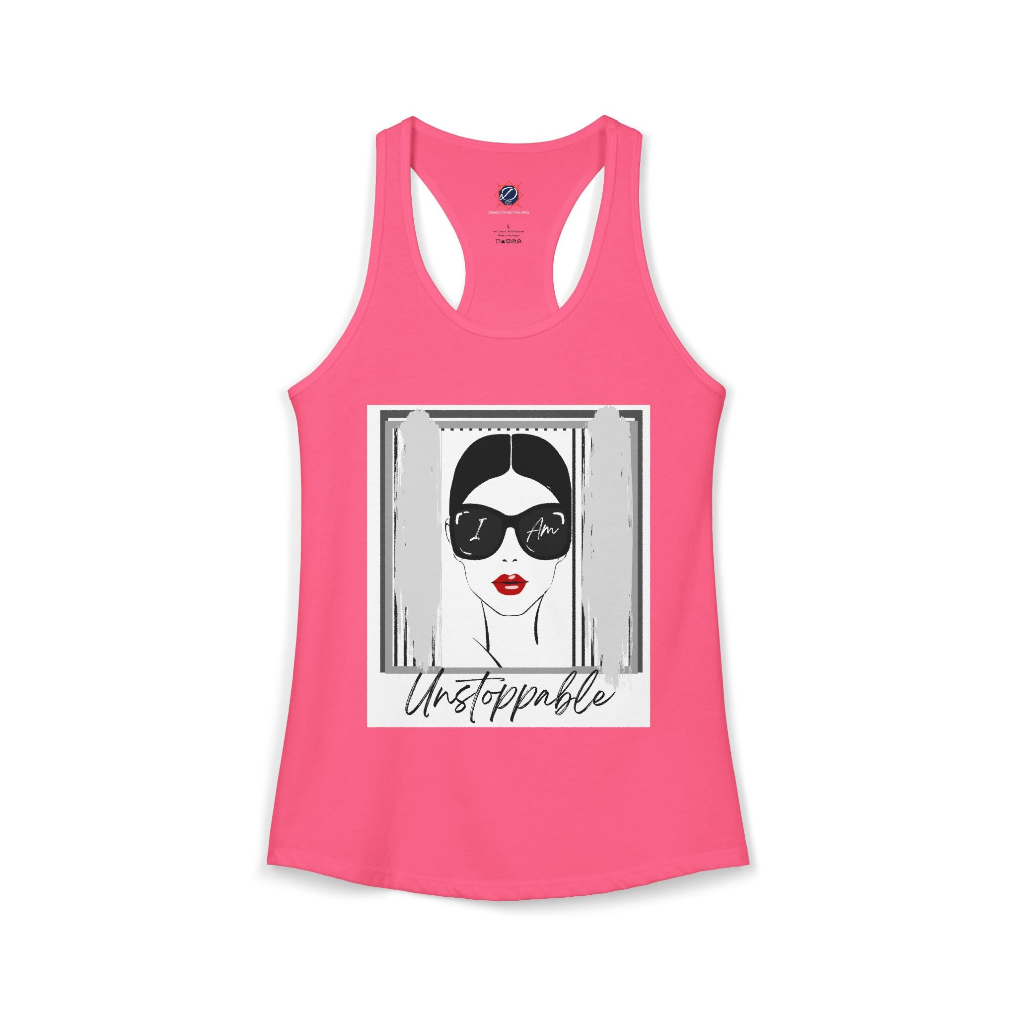 Unstoppable Graphic tank top with a woman's face and sunglasses