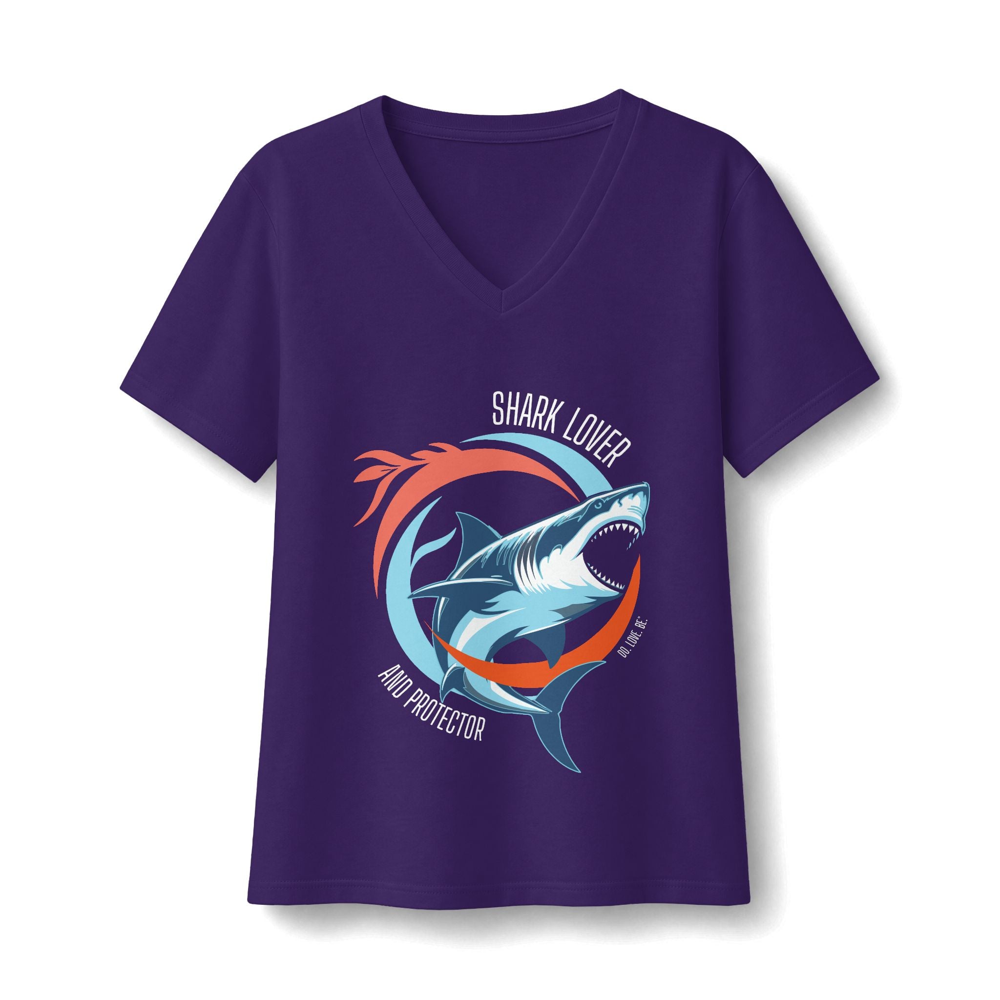 Shark Lover V-Neck Tee, Womens Great White Shark Graphic T-Shirt Colors