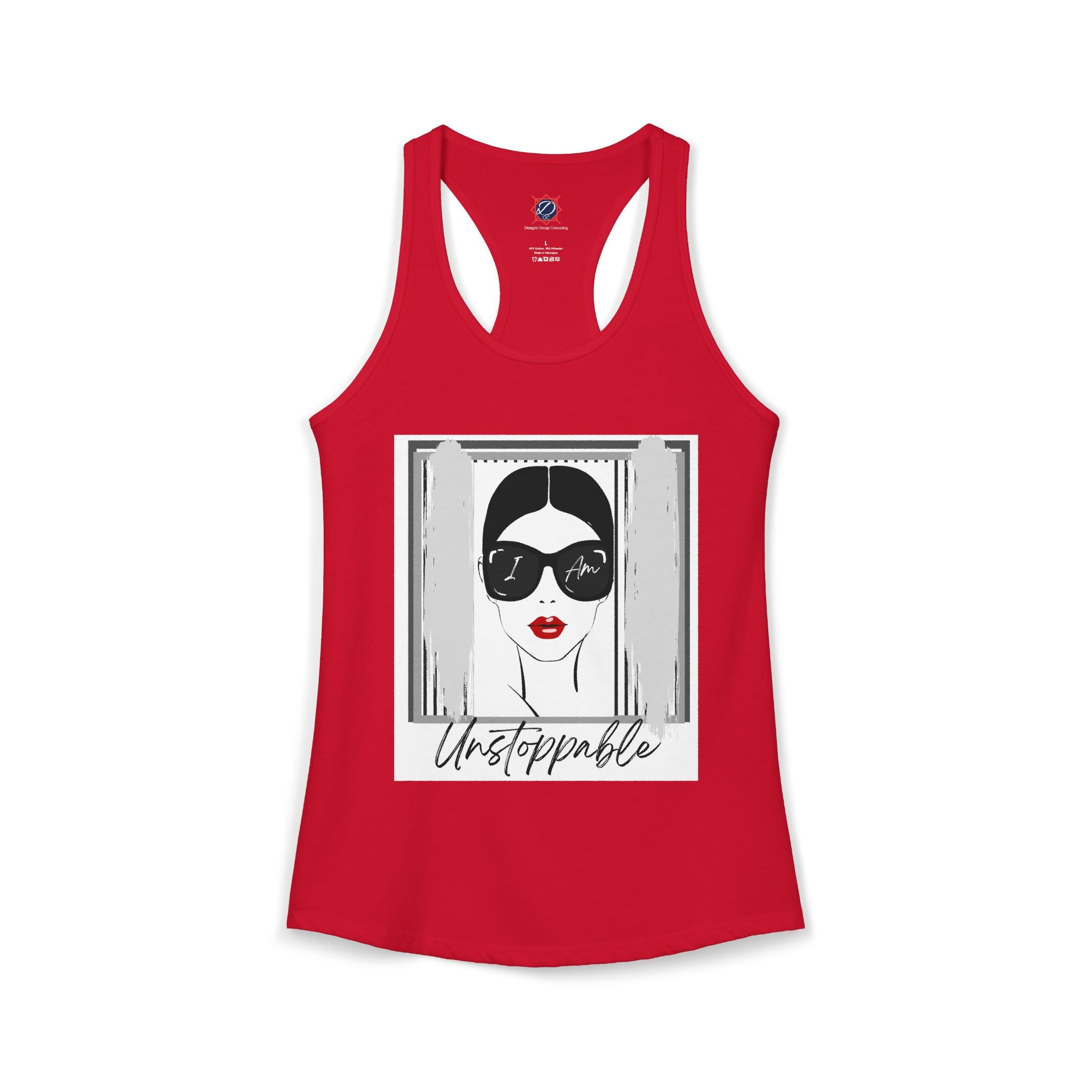 Unstoppable Graphic tank top with a woman's face and sunglasses