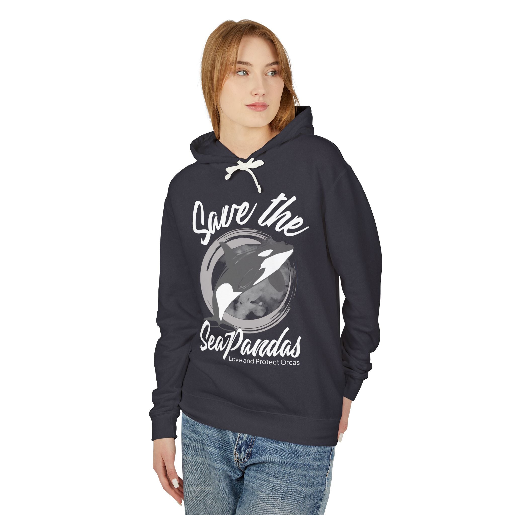 Save the Sea Pandas (Orcas) Fashion Hoodie — Orca Whale Graphic Pullover: Grey