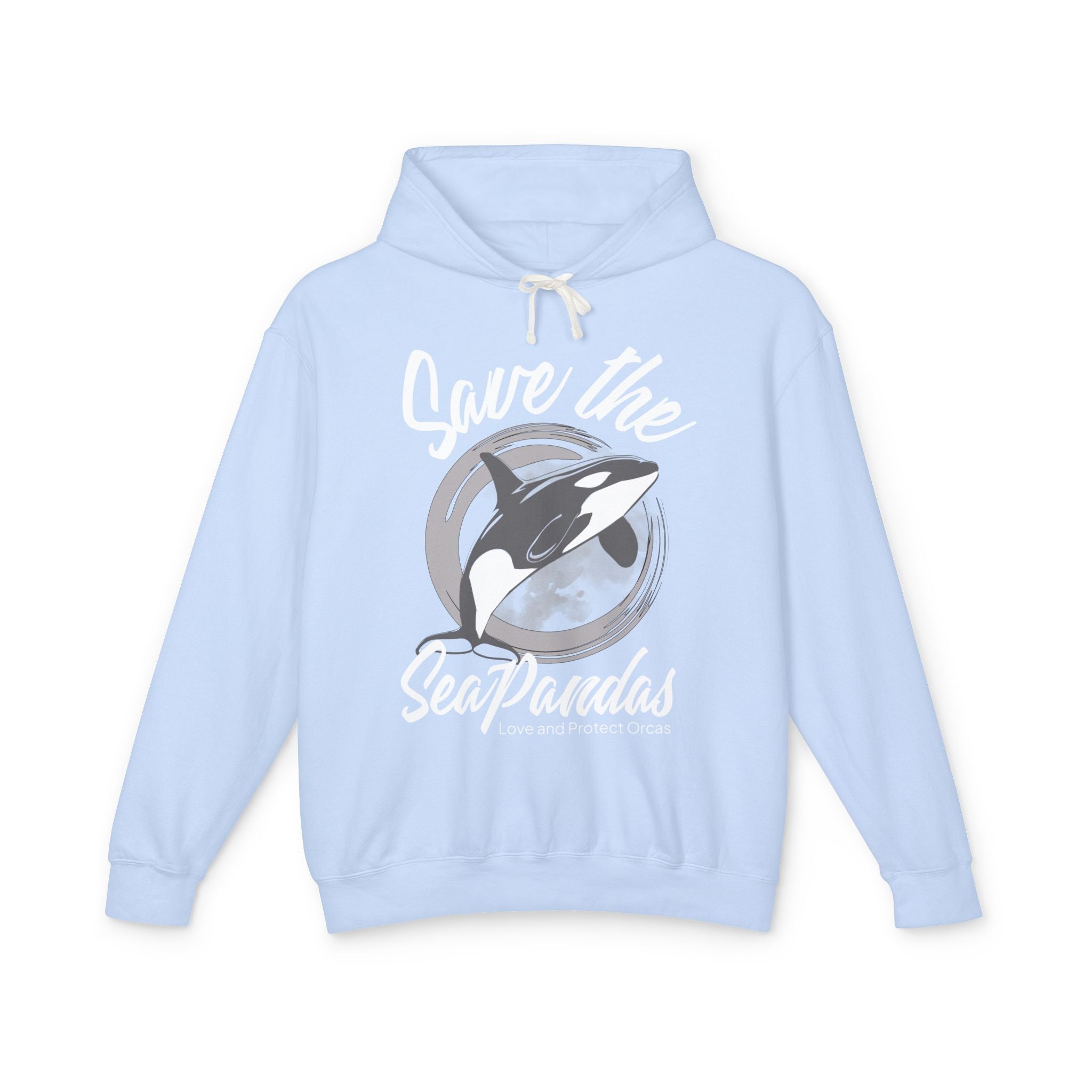 Save the Sea Pandas (Orcas) Fashion Hoodie — Orca Whale Graphic Pullover: Grey