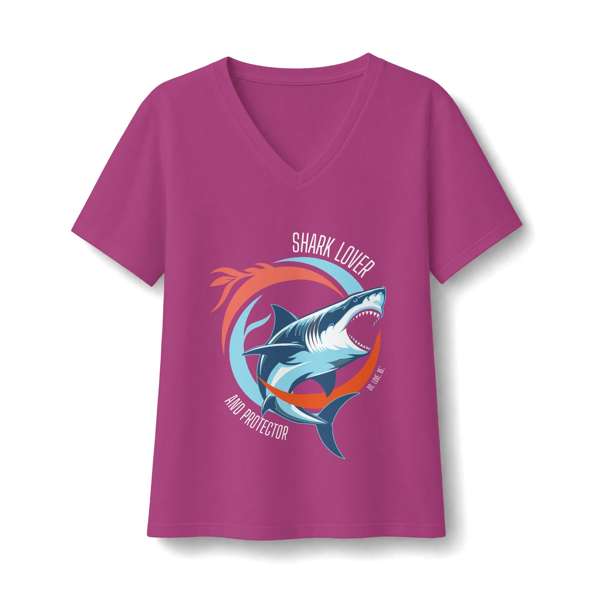 Shark Lover V-Neck Tee, Womens Great White Shark Graphic T-Shirt Colors