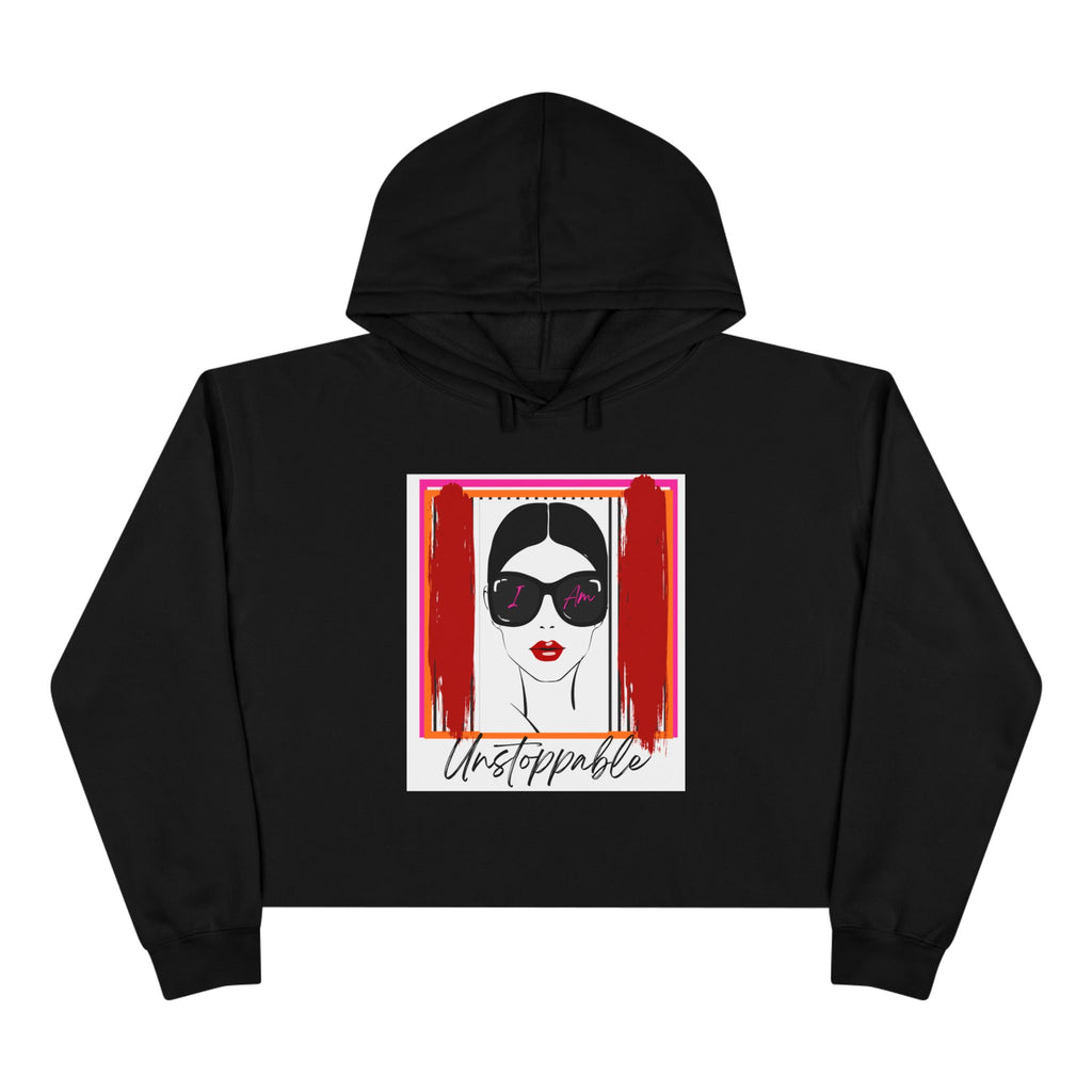 Unstoppable Graphic cropped hoodie with a woman's face and sunglasses