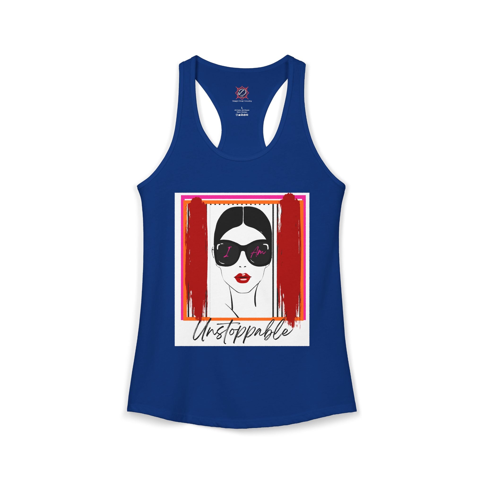 Unstoppable women's face with sunglasses graphic tank top