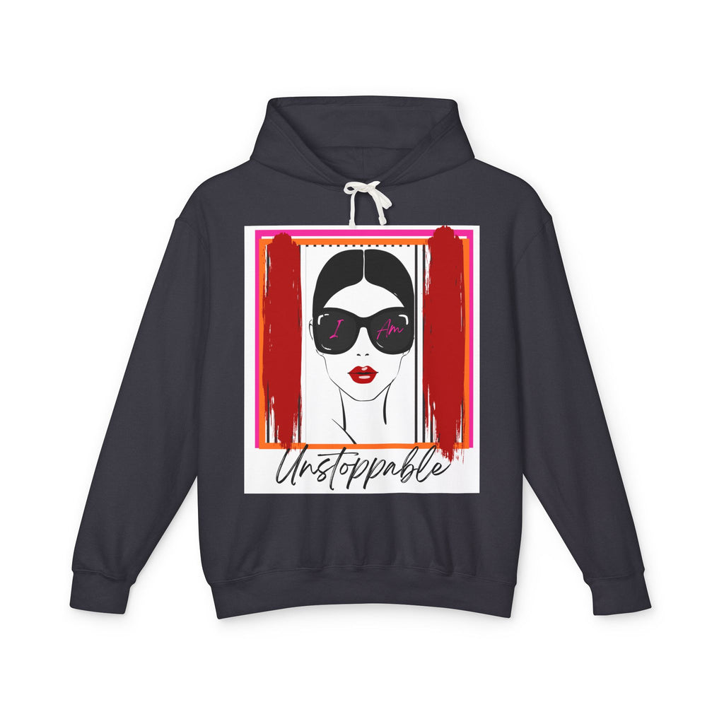 Unstoppable Graphic hoodie with a woman's face and sunglasses