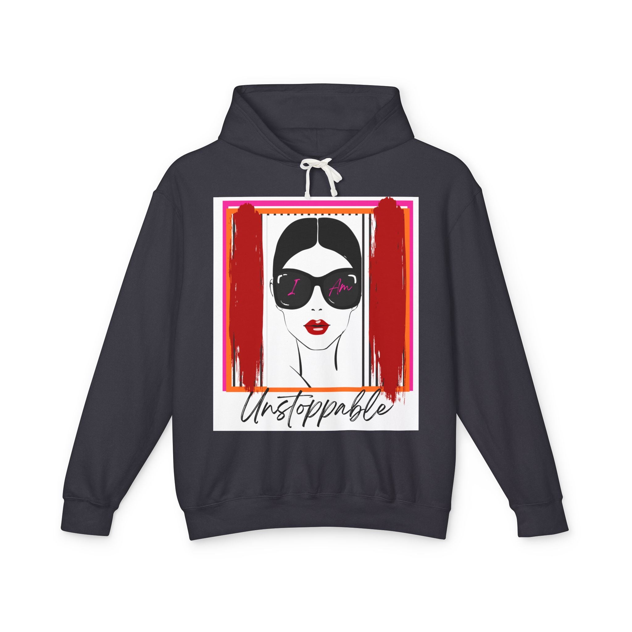 Unstoppable Graphic hoodie with a woman's face and sunglasses