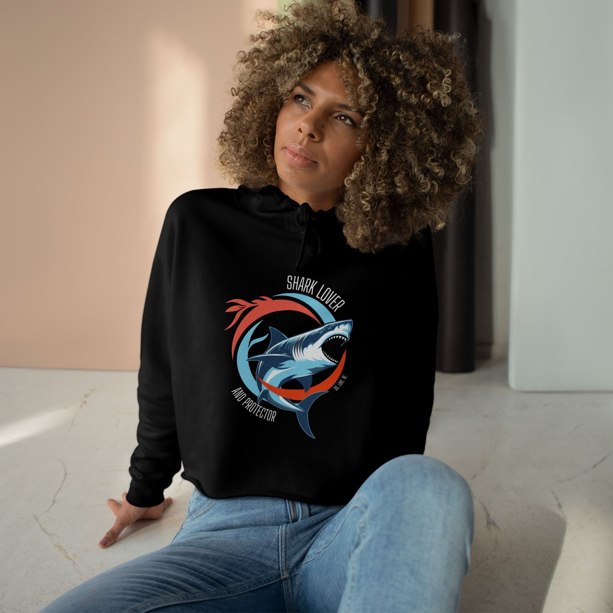 White shark lover graphic women's cropped hoodie by DO. LOVE. BE. 