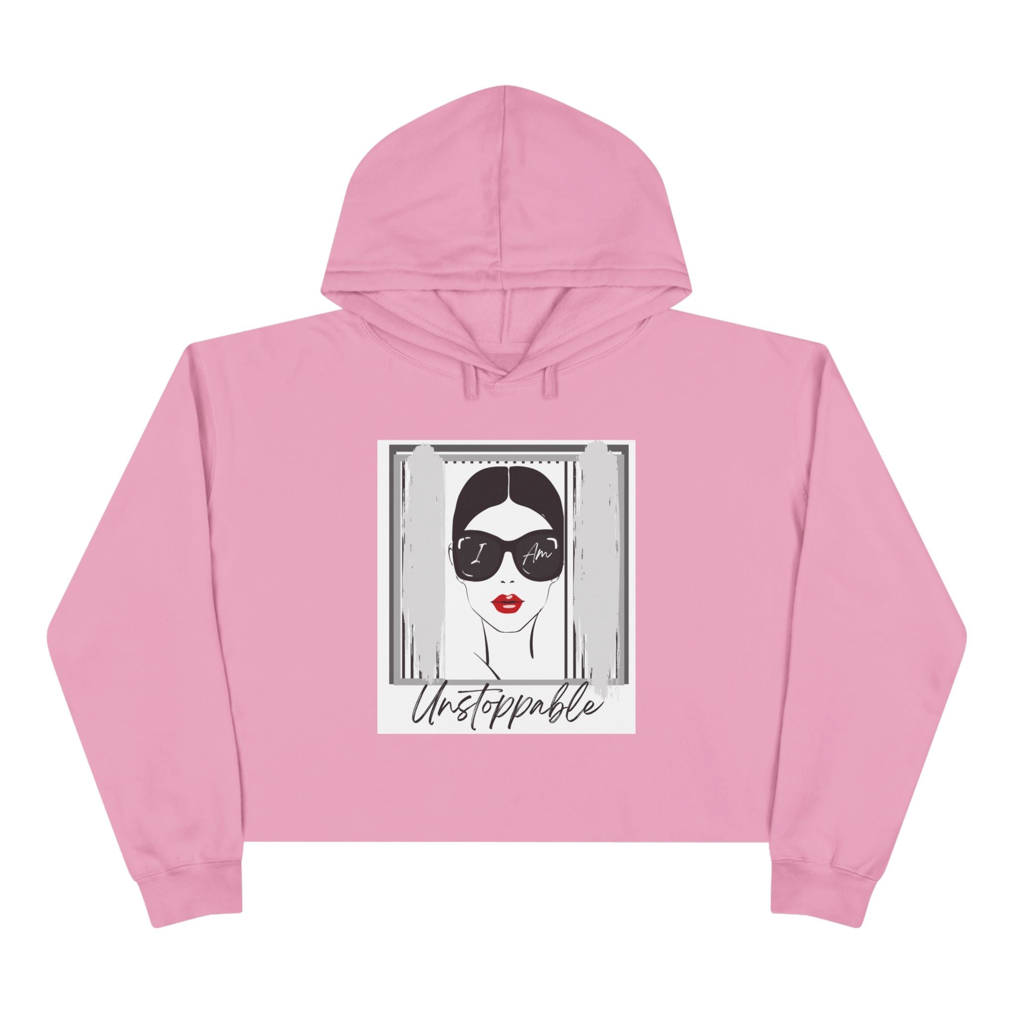Unstoppable Graphic cropped hoodie with a woman's face and sunglasses