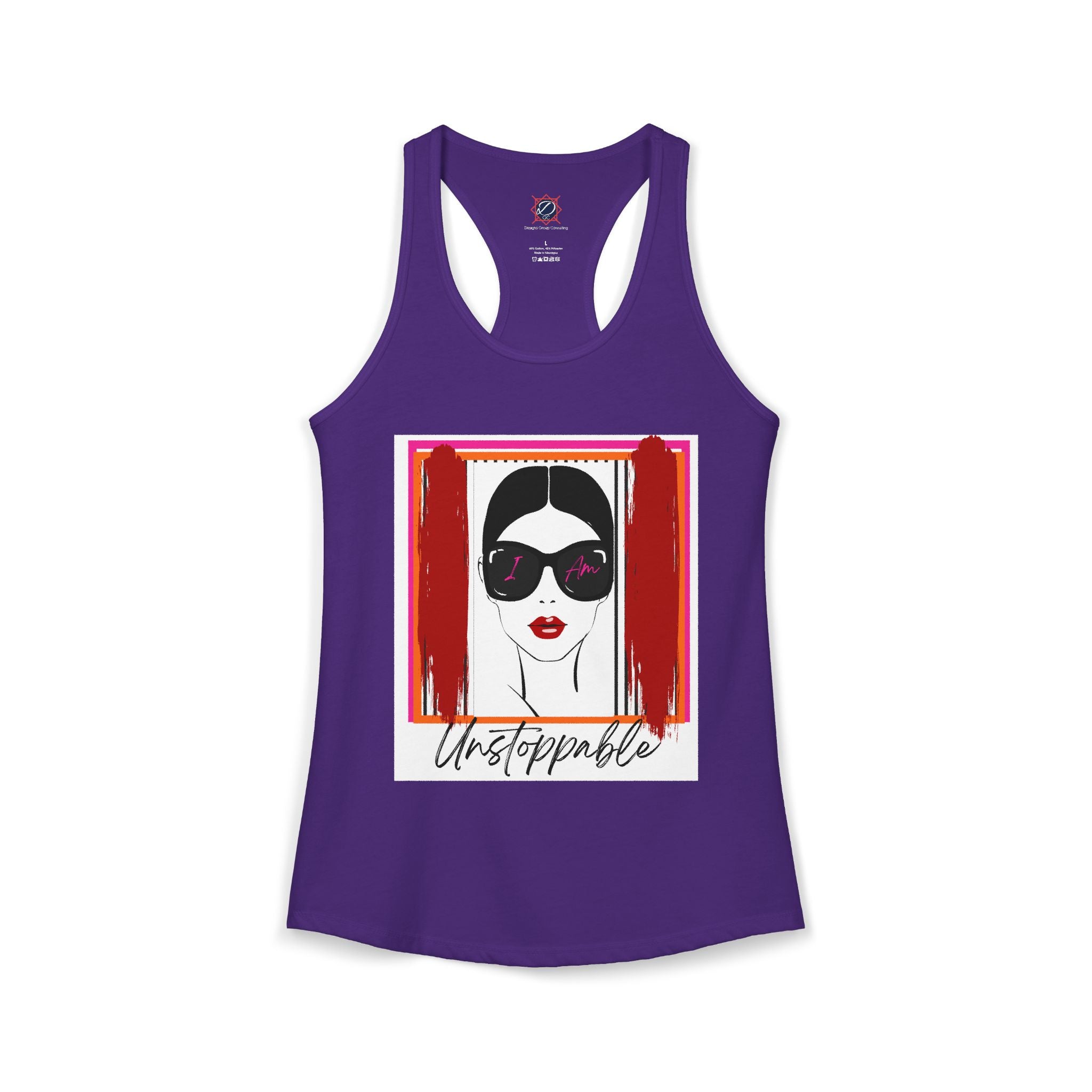 Unstoppable woman's face with sunglasses graphic tank top