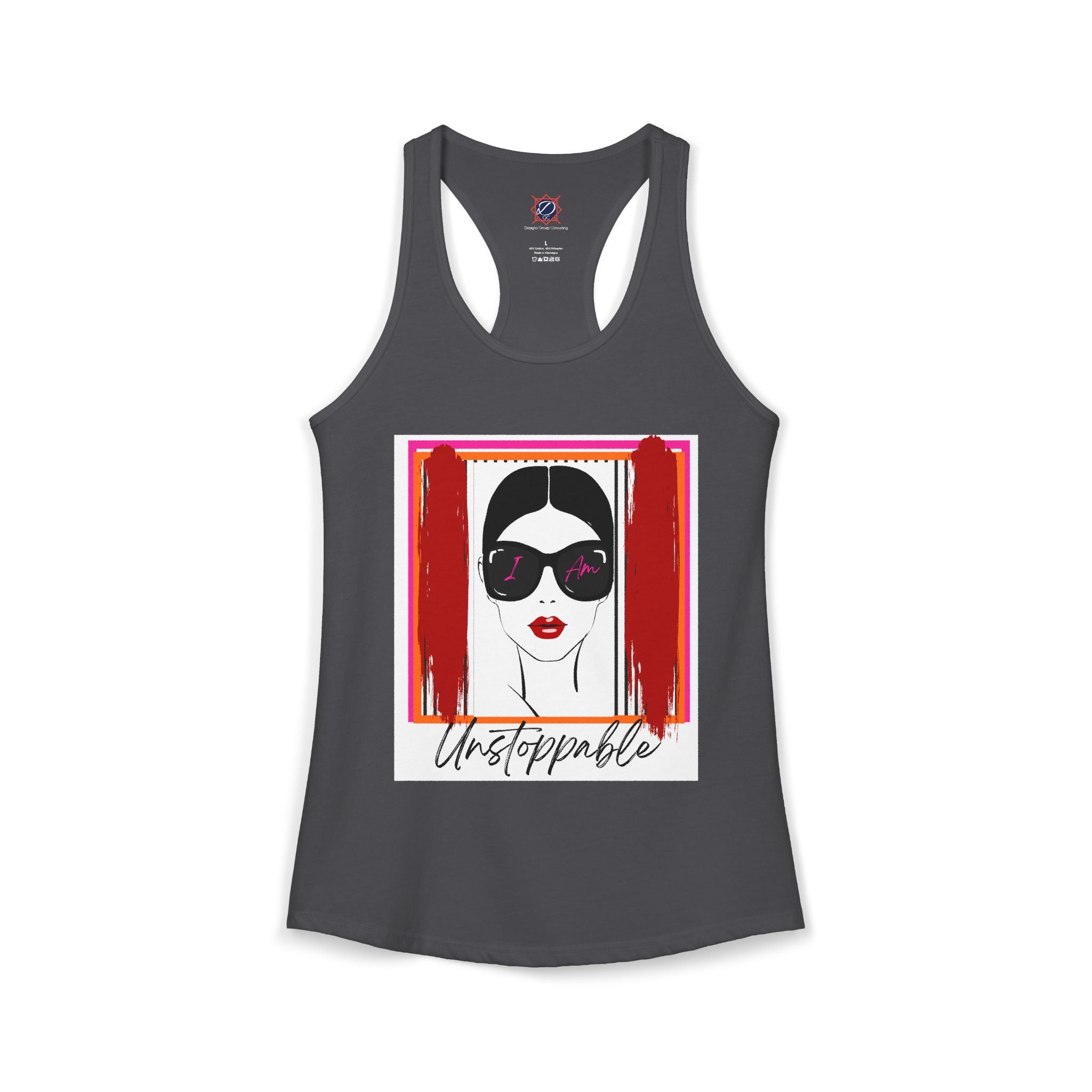 Unstoppable women's face with sunglasses graphic tank top