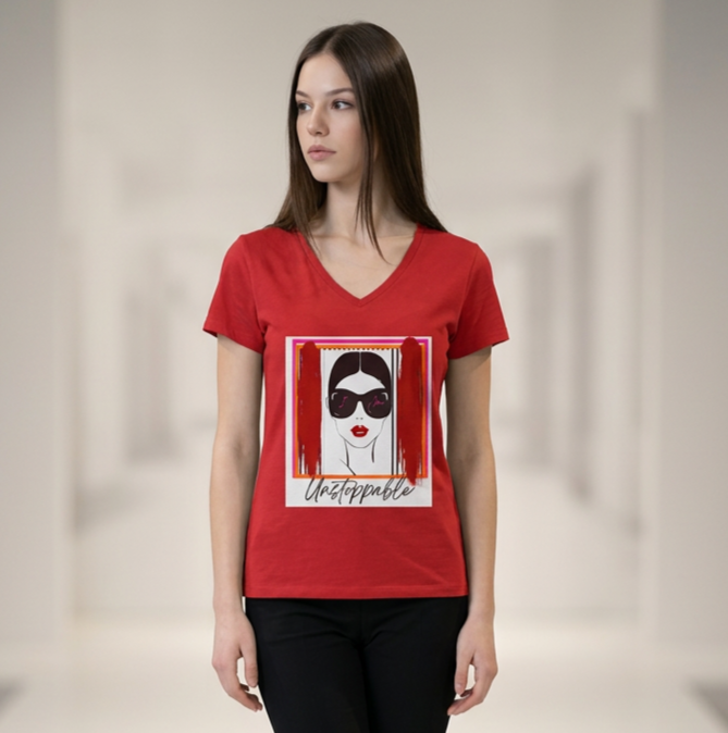 Unstoppable Graphic tee with a woman's face and sunglasses