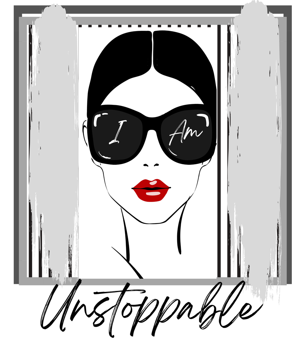 Unstoppable Graphic tee with a woman's face and sunglasses