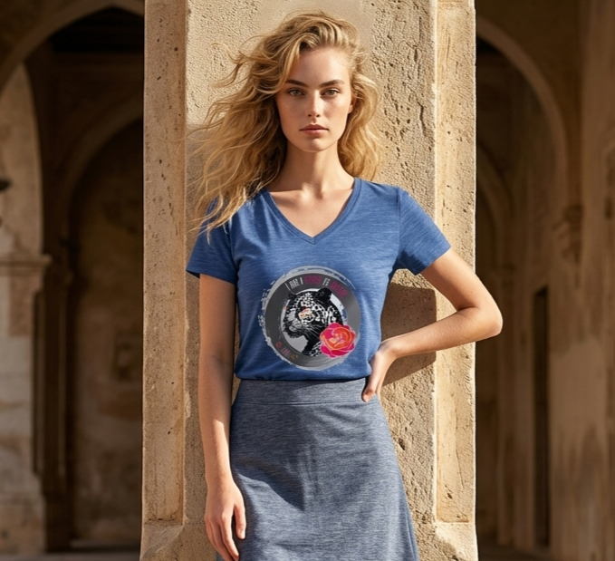 Leopard & Rose V-Neck Tee, I Am A Force Of Nature Women's Graphic Shirt
