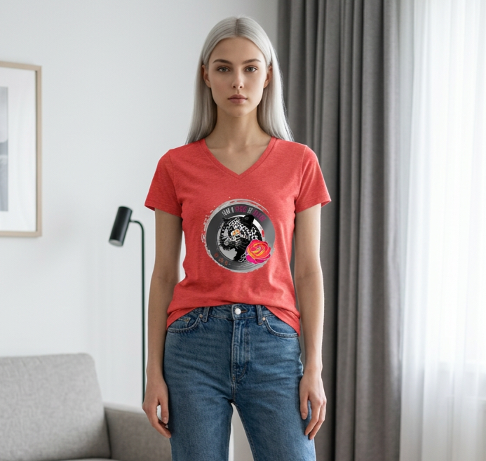 Leopard & Rose V-Neck Tee, I Am A Force Of Nature Women's Graphic Shirt