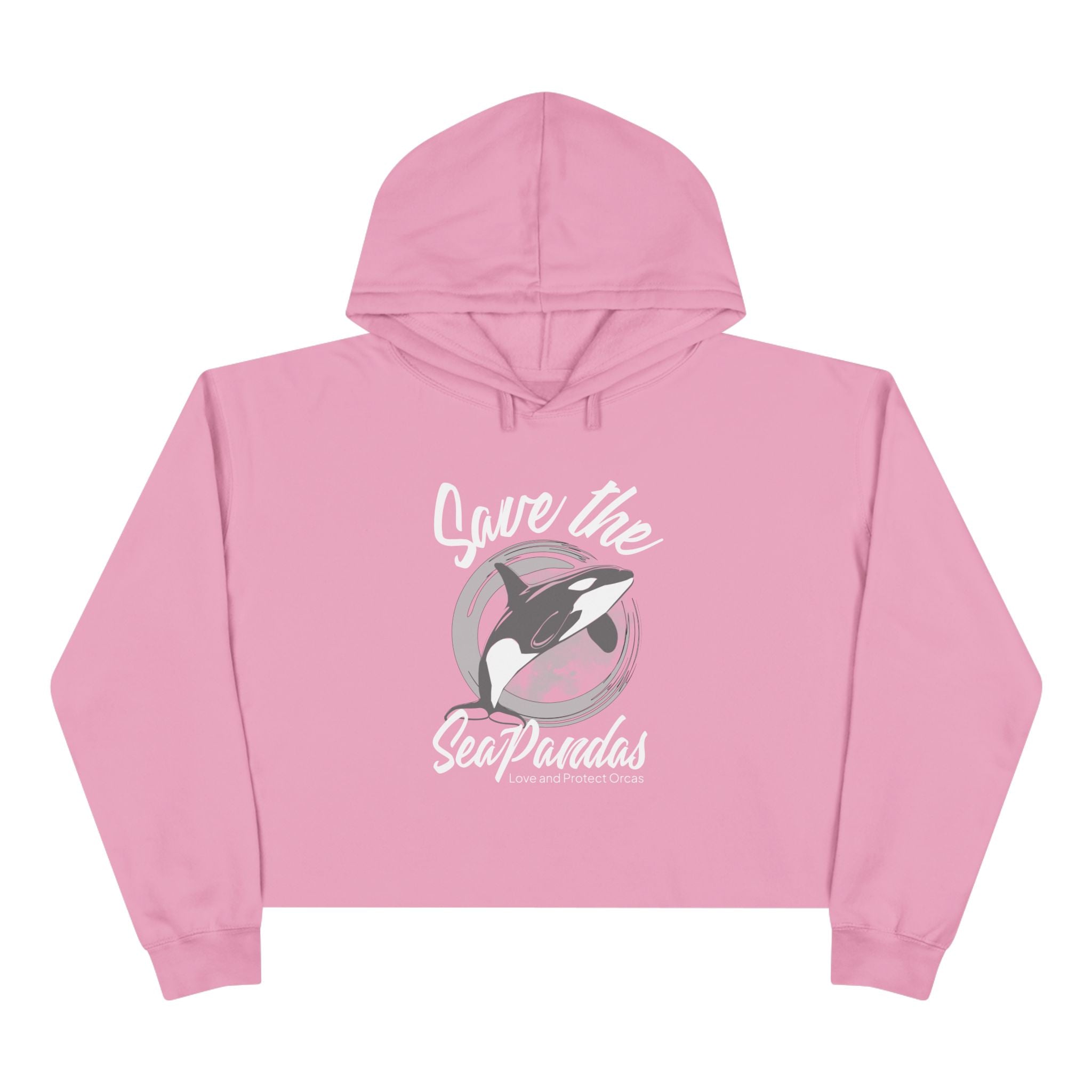 Save the Sea Pandas (Orcas) Crop Hoodie — Chic Fashion Illustration Sweatshirt: Dark Colors
